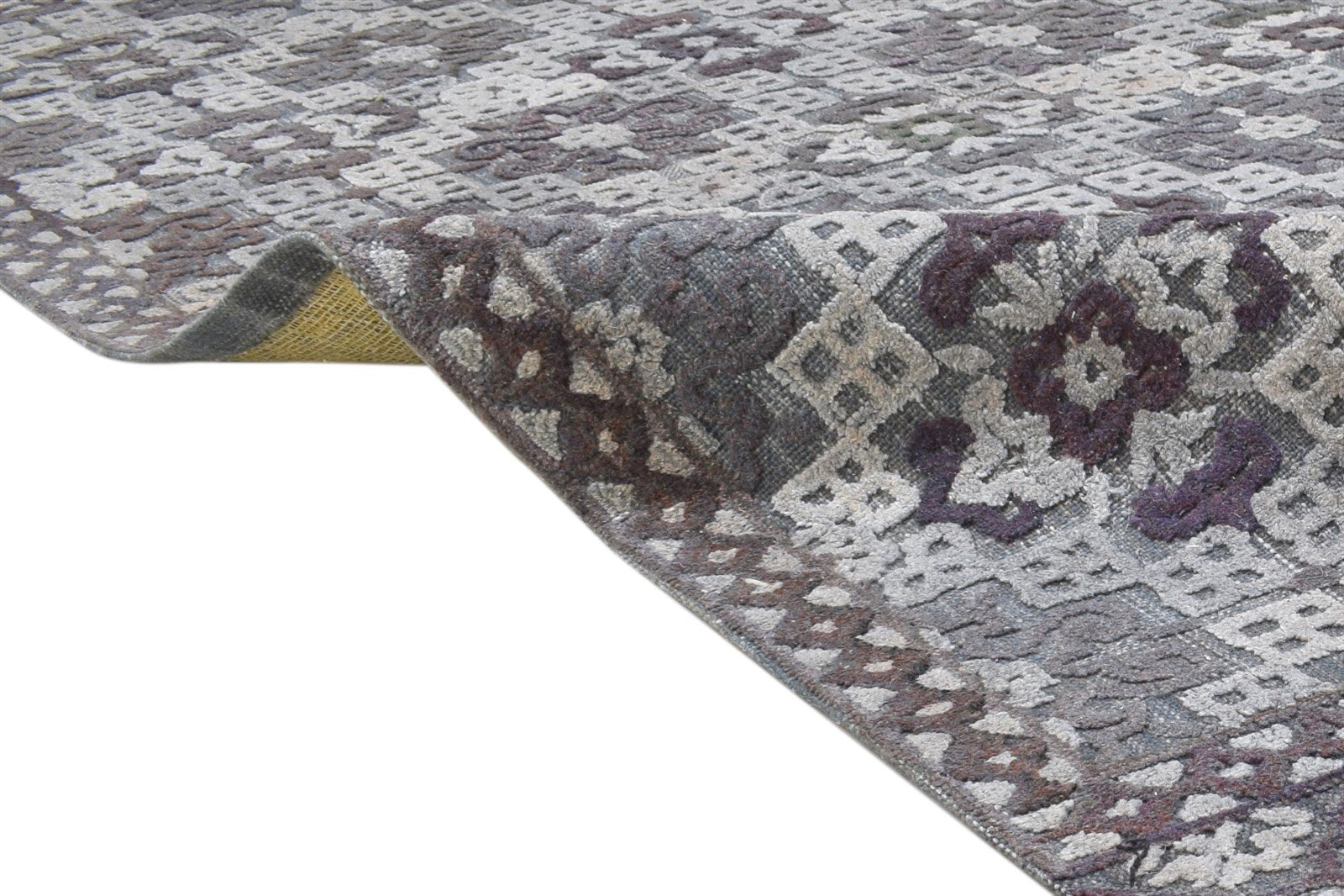 Wool Silk Dark Grey Rug 5X8 Modern Hand Tufted Scandinavian Geometric Room Size 7864329109653