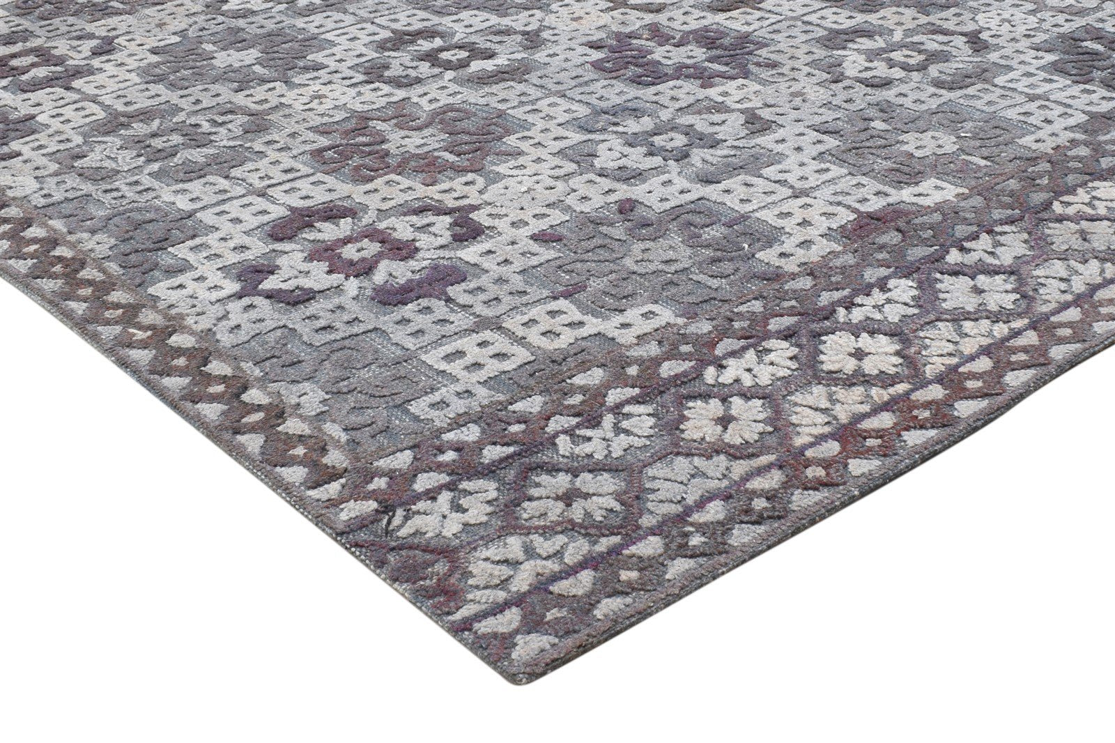 Wool Silk Dark Grey Rug 5X8 Modern Hand Tufted Scandinavian Geometric Room Size 7864329109653