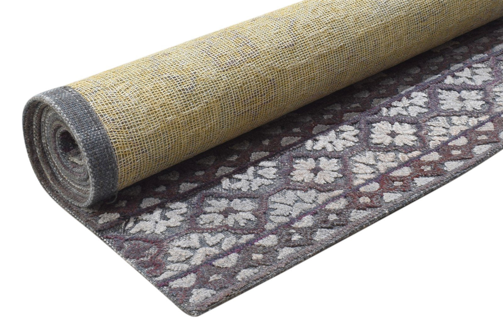 Wool Silk Dark Grey Rug 5X8 Modern Hand Tufted Scandinavian Geometric Room Size 7864329109653