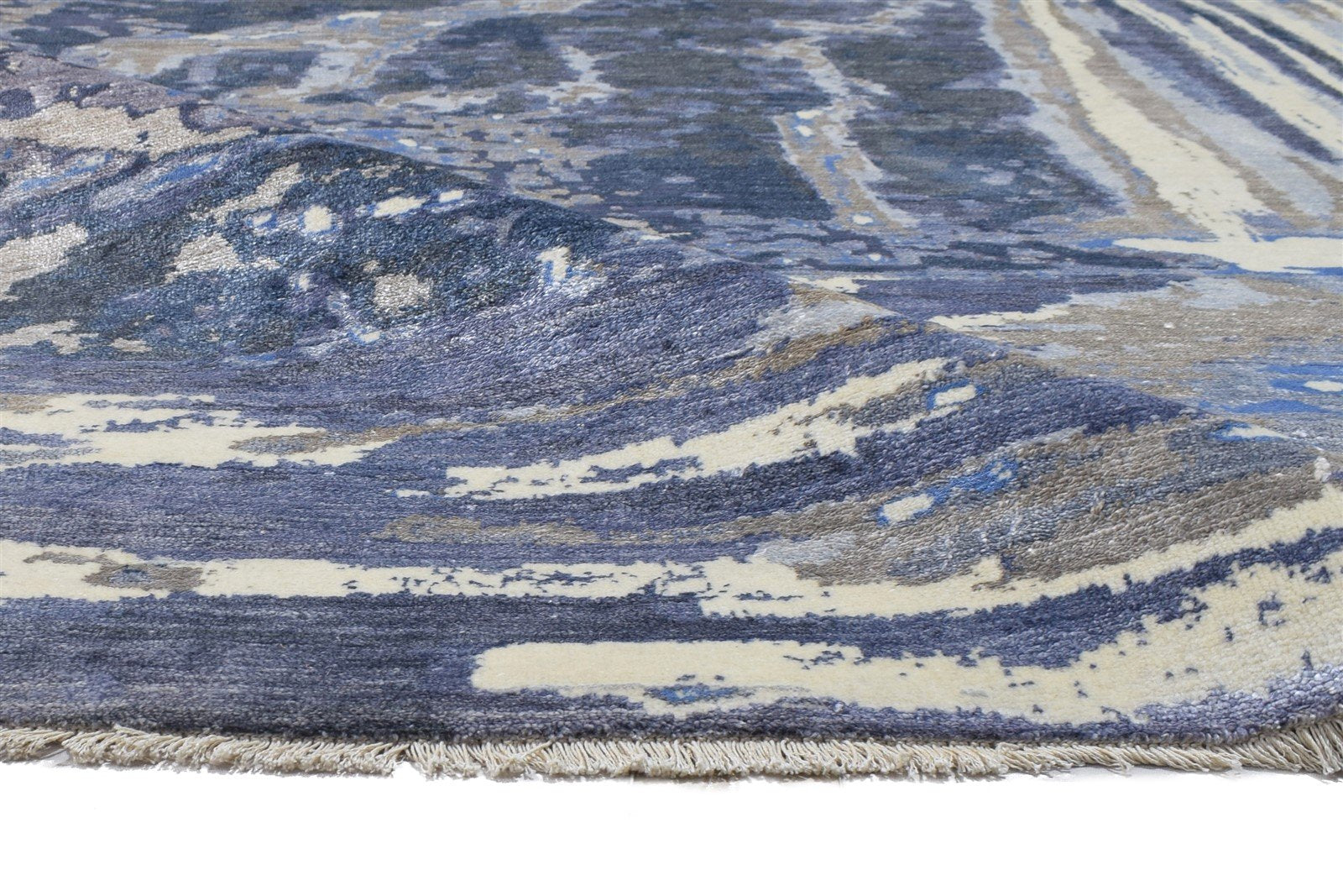 Wool / Silk Dark Grey Rug 8X10 Modern Hand Knotted Indian Abstract Large Carpet 7864325013653