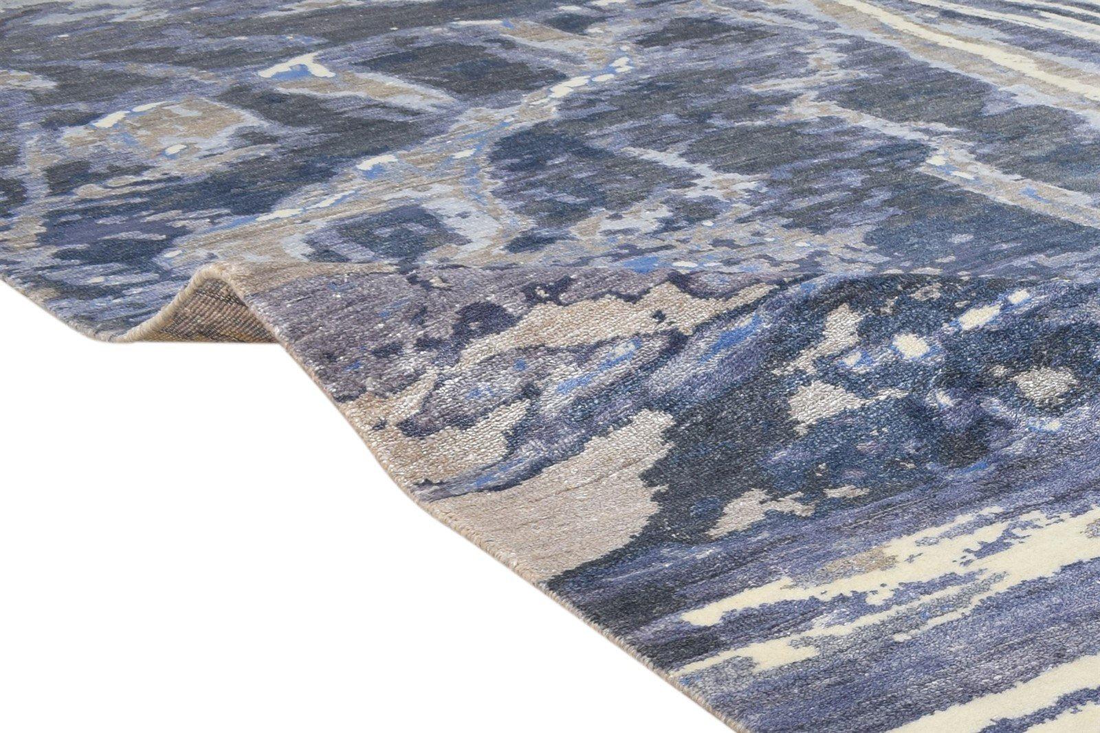 Wool / Silk Dark Grey Rug 8X10 Modern Hand Knotted Indian Abstract Large Carpet 7864325013653