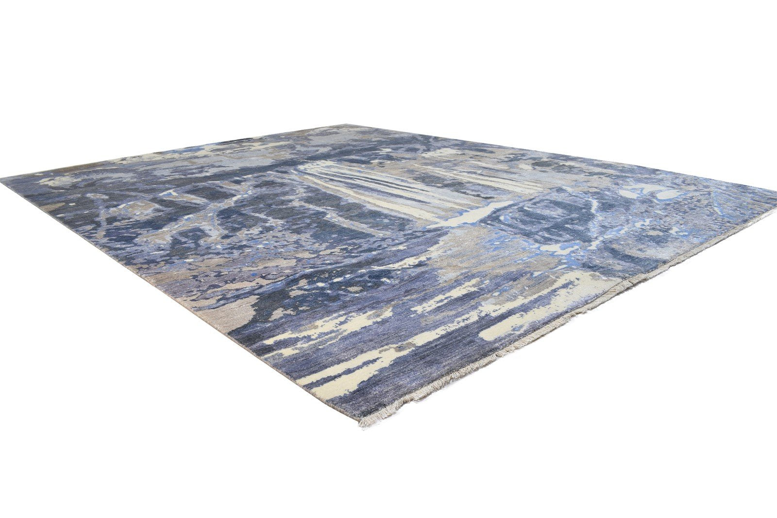 Wool / Silk Dark Grey Rug 8X10 Modern Hand Knotted Indian Abstract Large Carpet 7864325013653