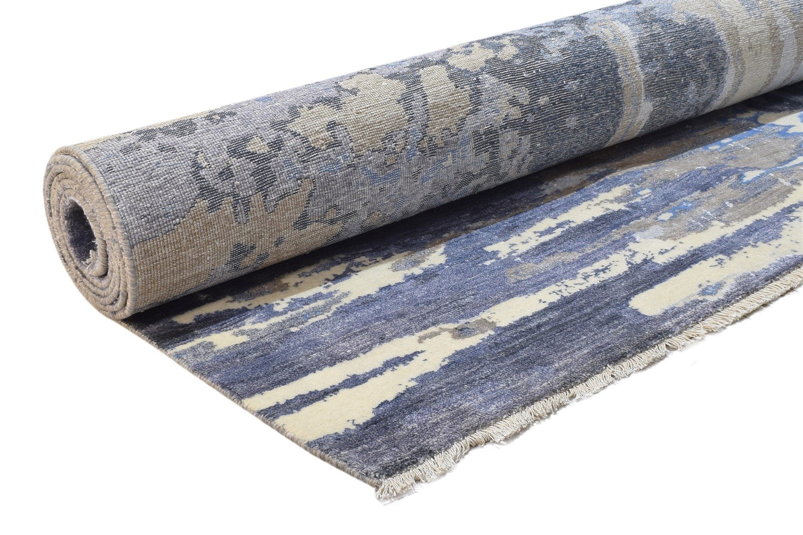 Wool / Silk Dark Grey Rug 8X10 Modern Hand Knotted Indian Abstract Large Carpet 7864325013653
