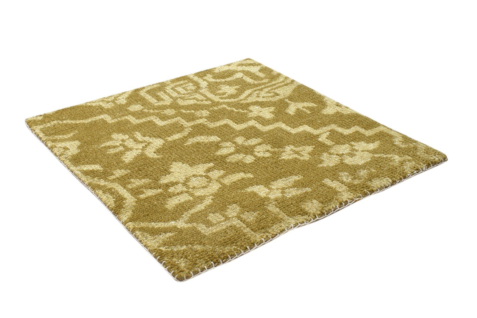 Wool / Silk Gold Rug 2' X 2' Modern Hand Knotted Moroccan Trellis Small Carpet 7864132534421