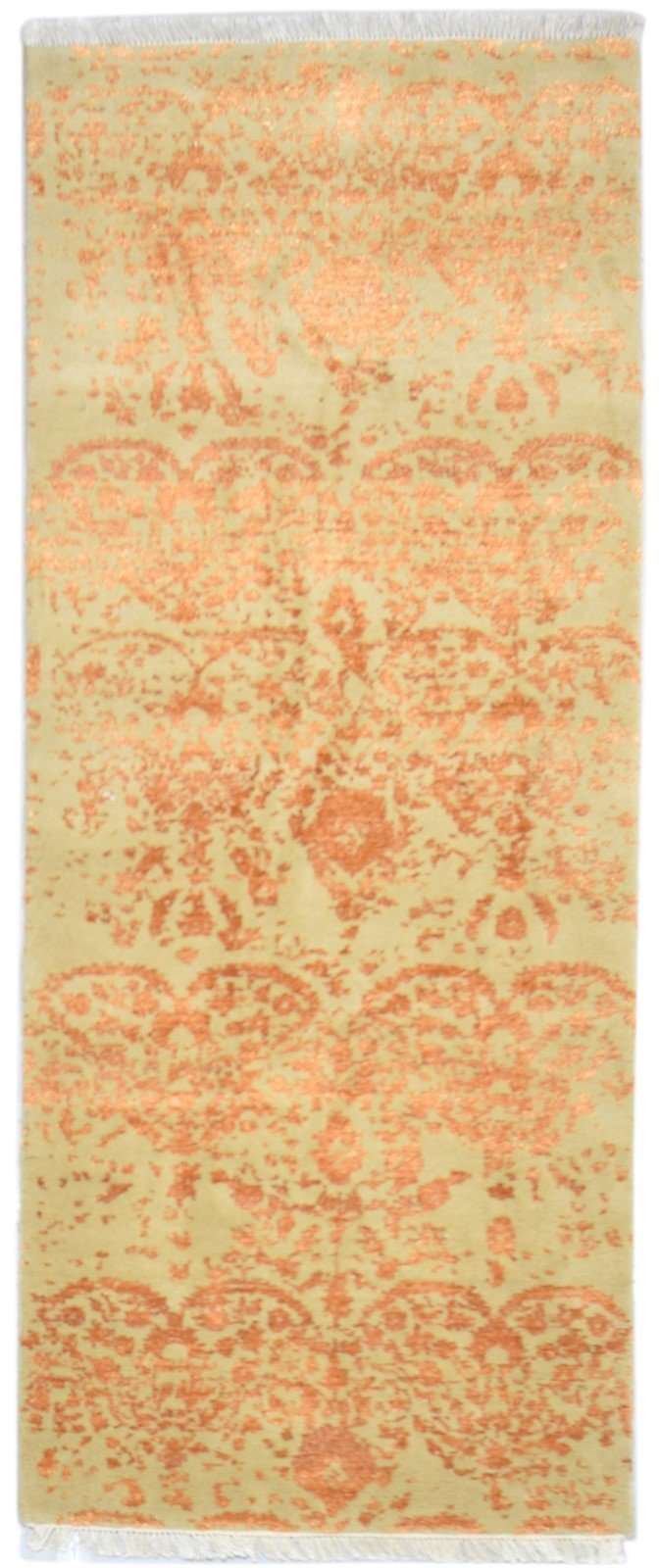 Wool / Silk Gold Rug 3X6 Modern Hand Knotted Scandinavian Abstract Small Carpet 7864100126869