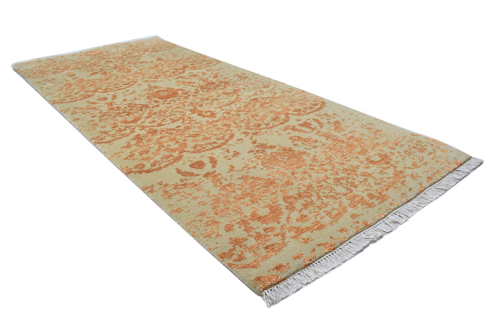 Wool / Silk Gold Rug 3X6 Modern Hand Knotted Scandinavian Abstract Small Carpet 7864100126869
