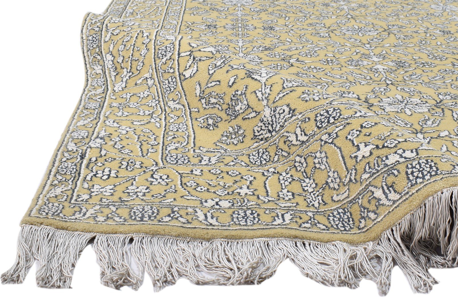 Wool / Silk Gold Rug 4X6 Persian Hand Knotted Kashan Oriental Room Size Carpet 7860692942997
