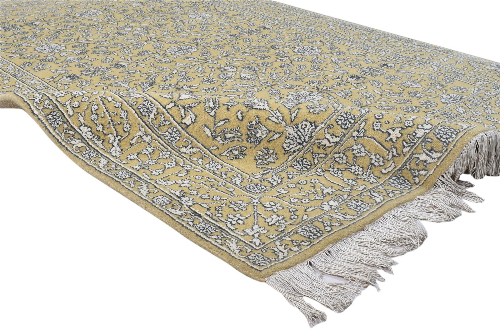 Wool / Silk Gold Rug 4X6 Persian Hand Knotted Kashan Oriental Room Size Carpet 7860692942997