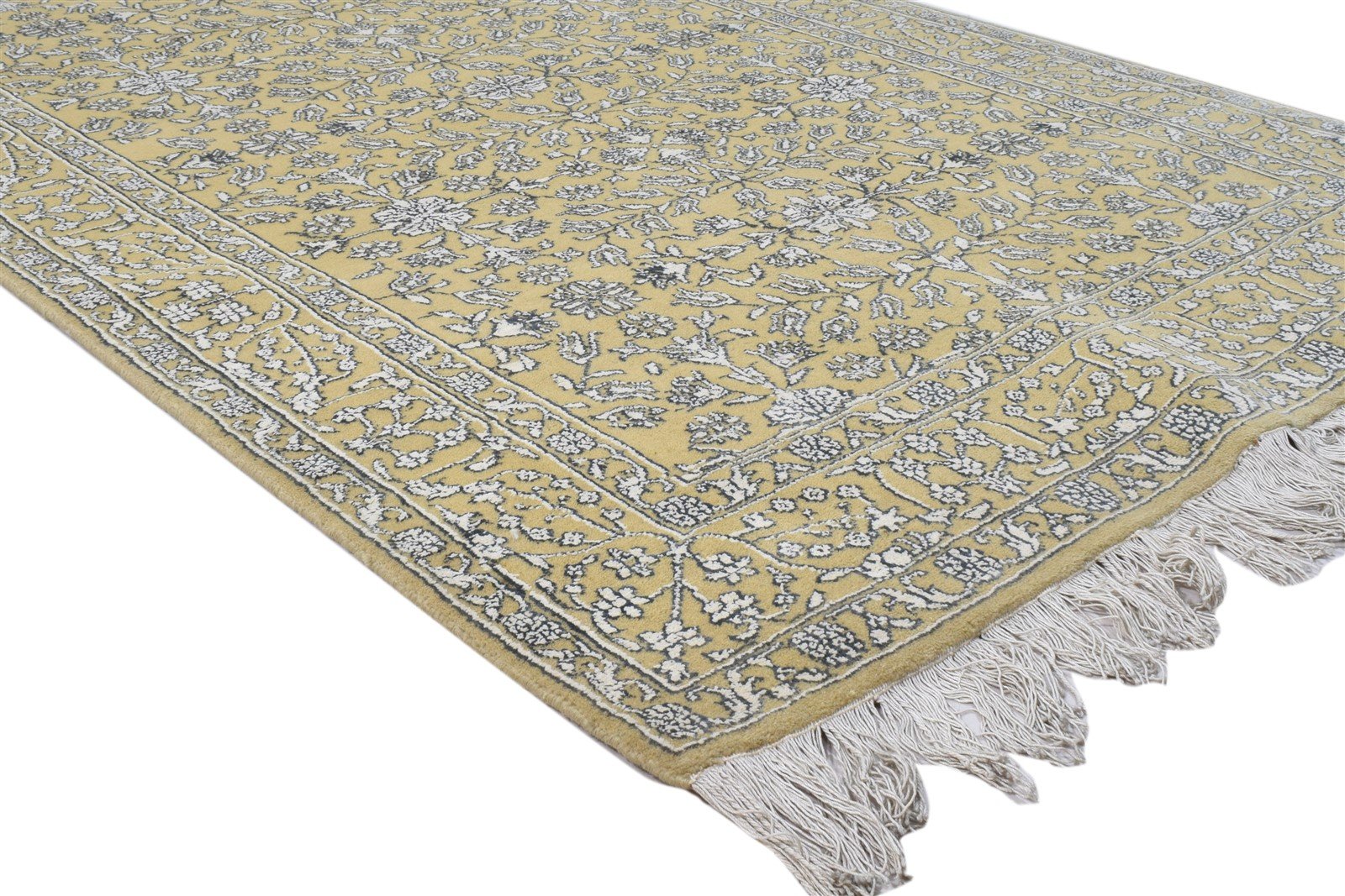 Wool / Silk Gold Rug 4X6 Persian Hand Knotted Kashan Oriental Room Size Carpet 7860692942997
