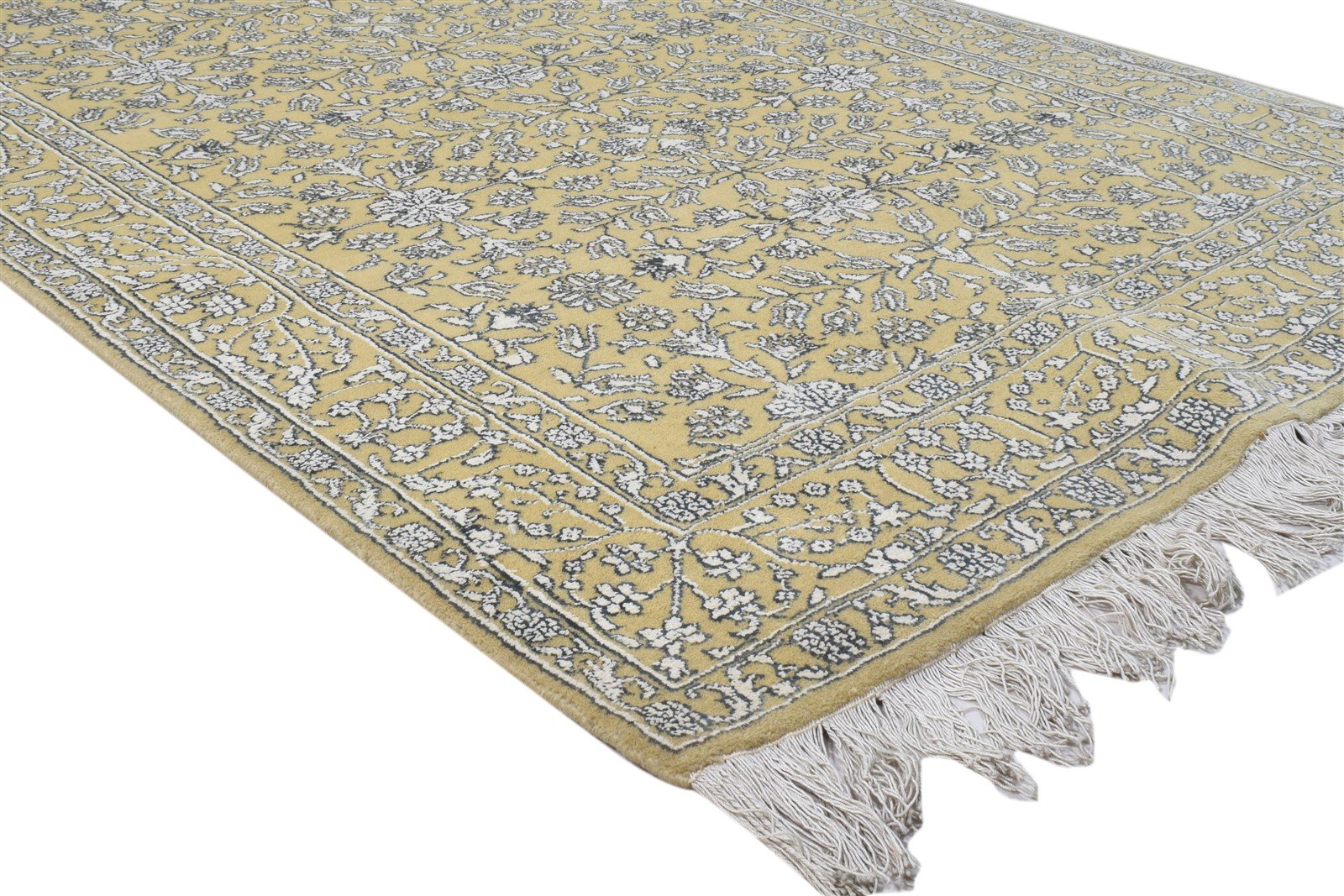 Wool / Silk Gold Rug 4X6 Persian Hand Knotted Kashan Oriental Room Size Carpet 7860692942997