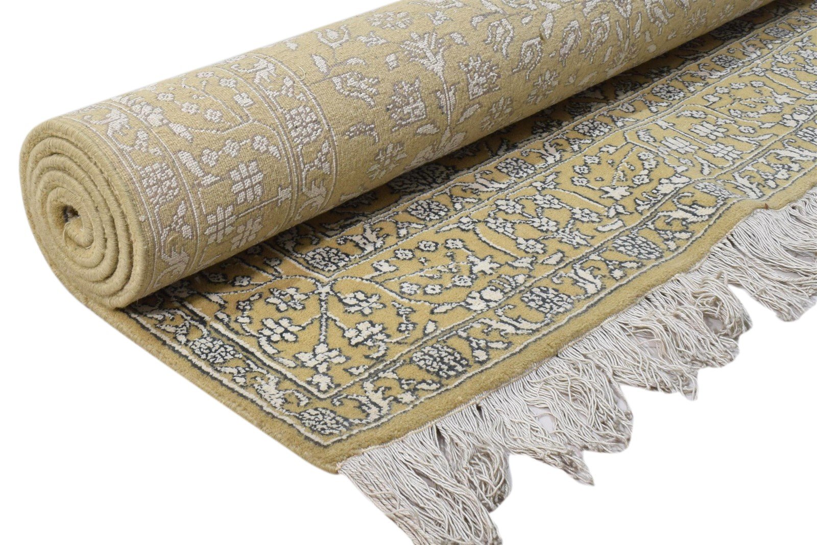 Wool / Silk Gold Rug 4X6 Persian Hand Knotted Kashan Oriental Room Size Carpet 7860692942997