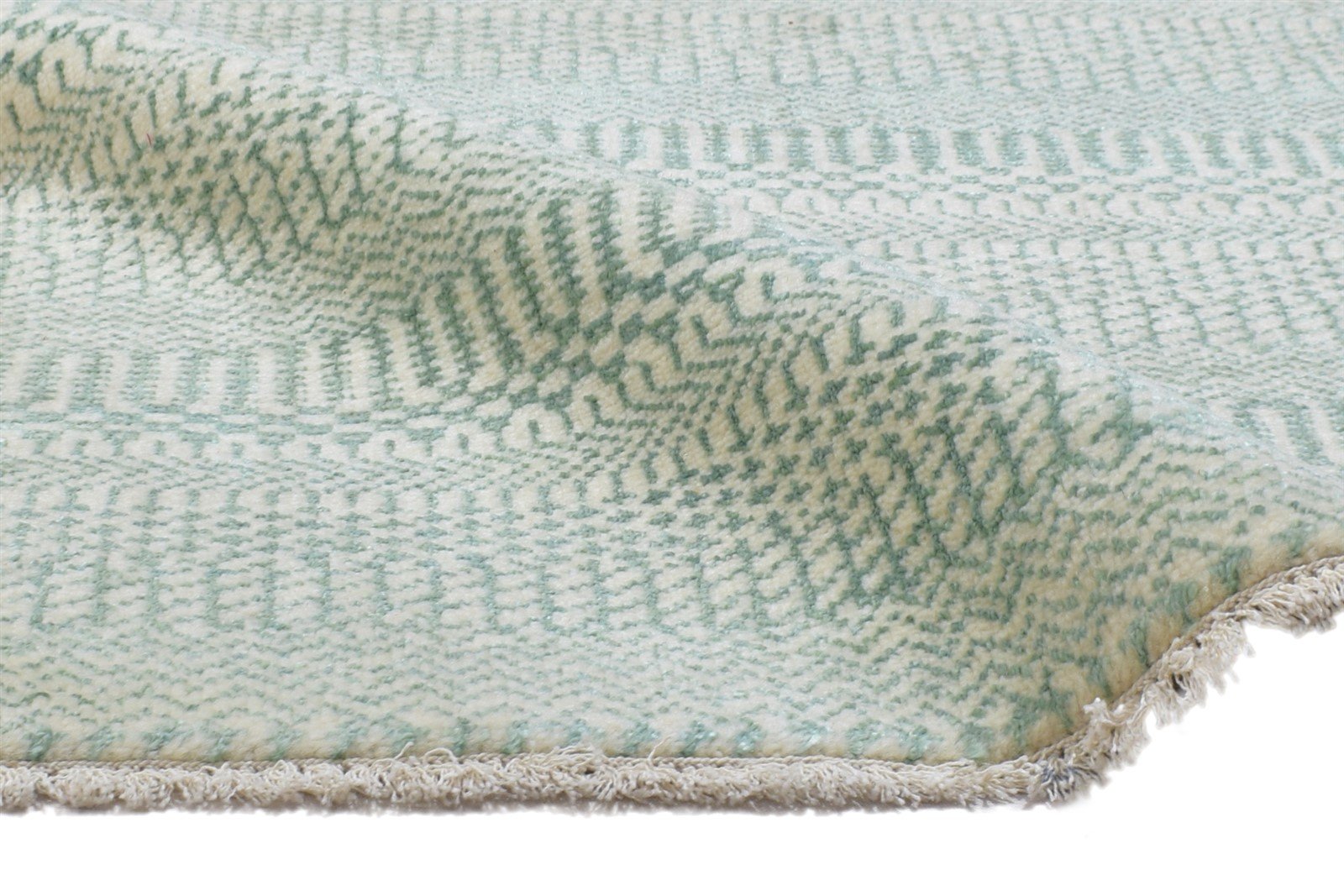 Wool / Silk Green Rug 2X3 Modern Hand Knotted Scandinavian Grass Trellis Small 7864217043093