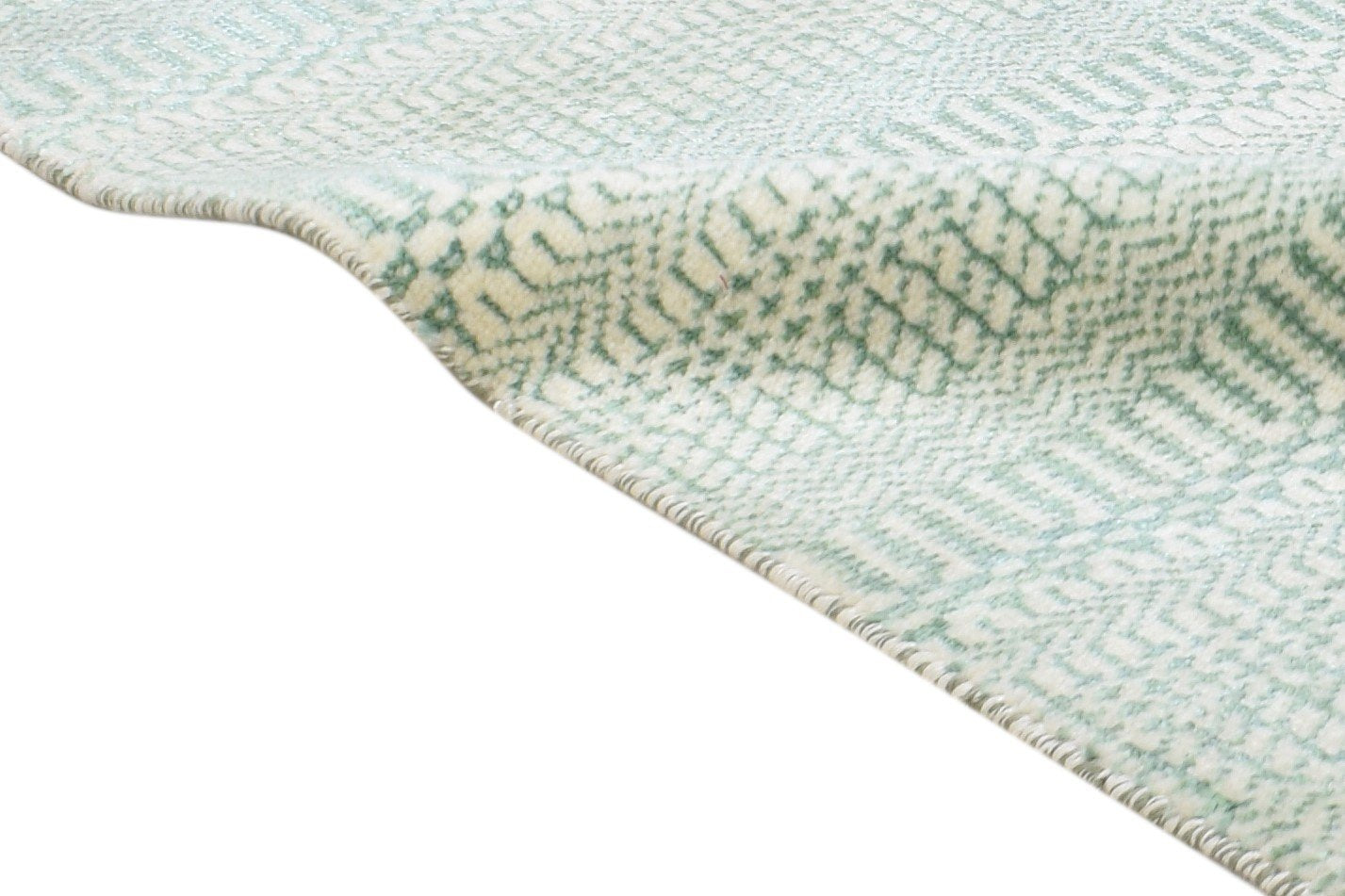 Wool / Silk Green Rug 2X3 Modern Hand Knotted Scandinavian Grass Trellis Small 7864217043093