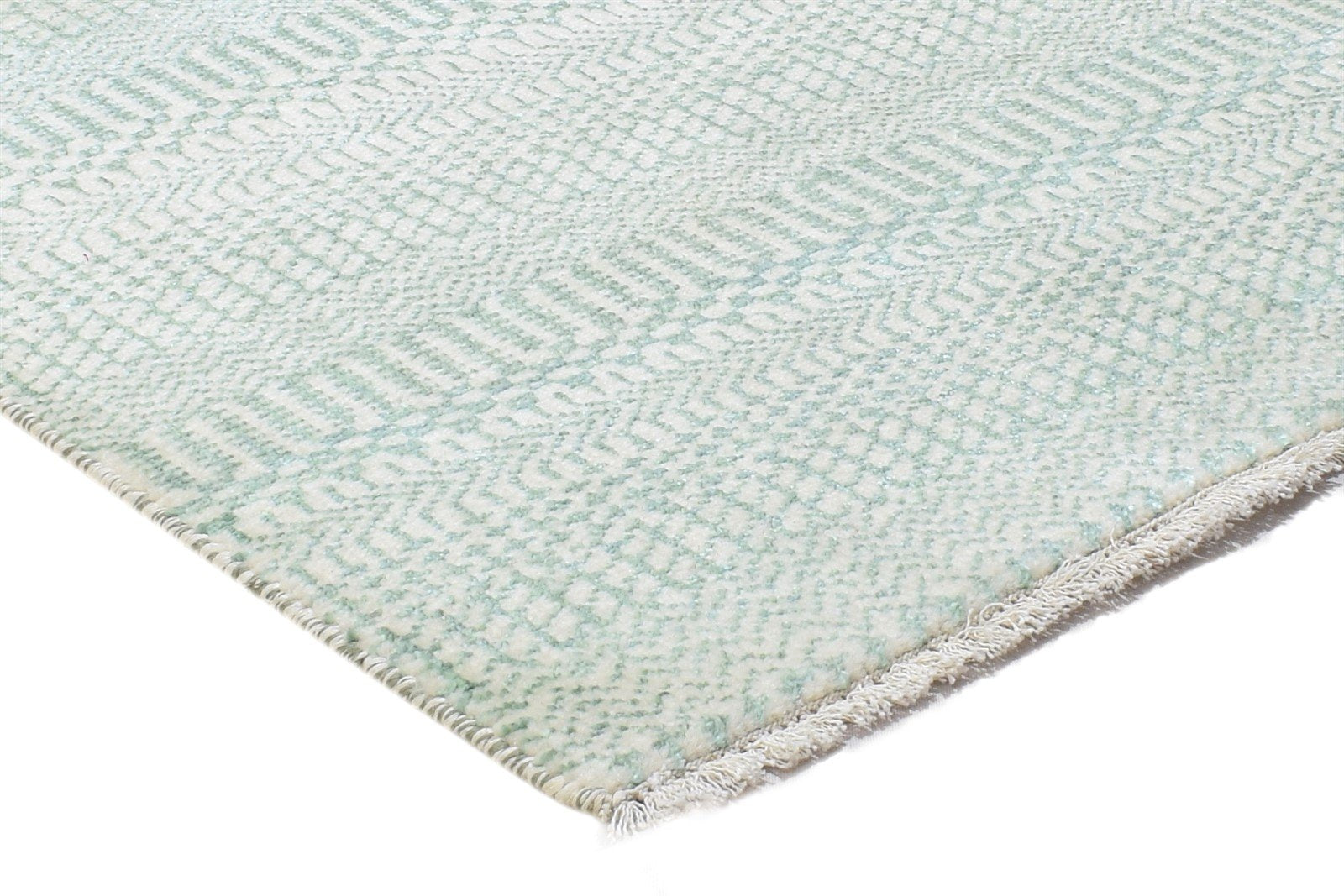 Wool / Silk Green Rug 2X3 Modern Hand Knotted Scandinavian Grass Trellis Small 7864217043093