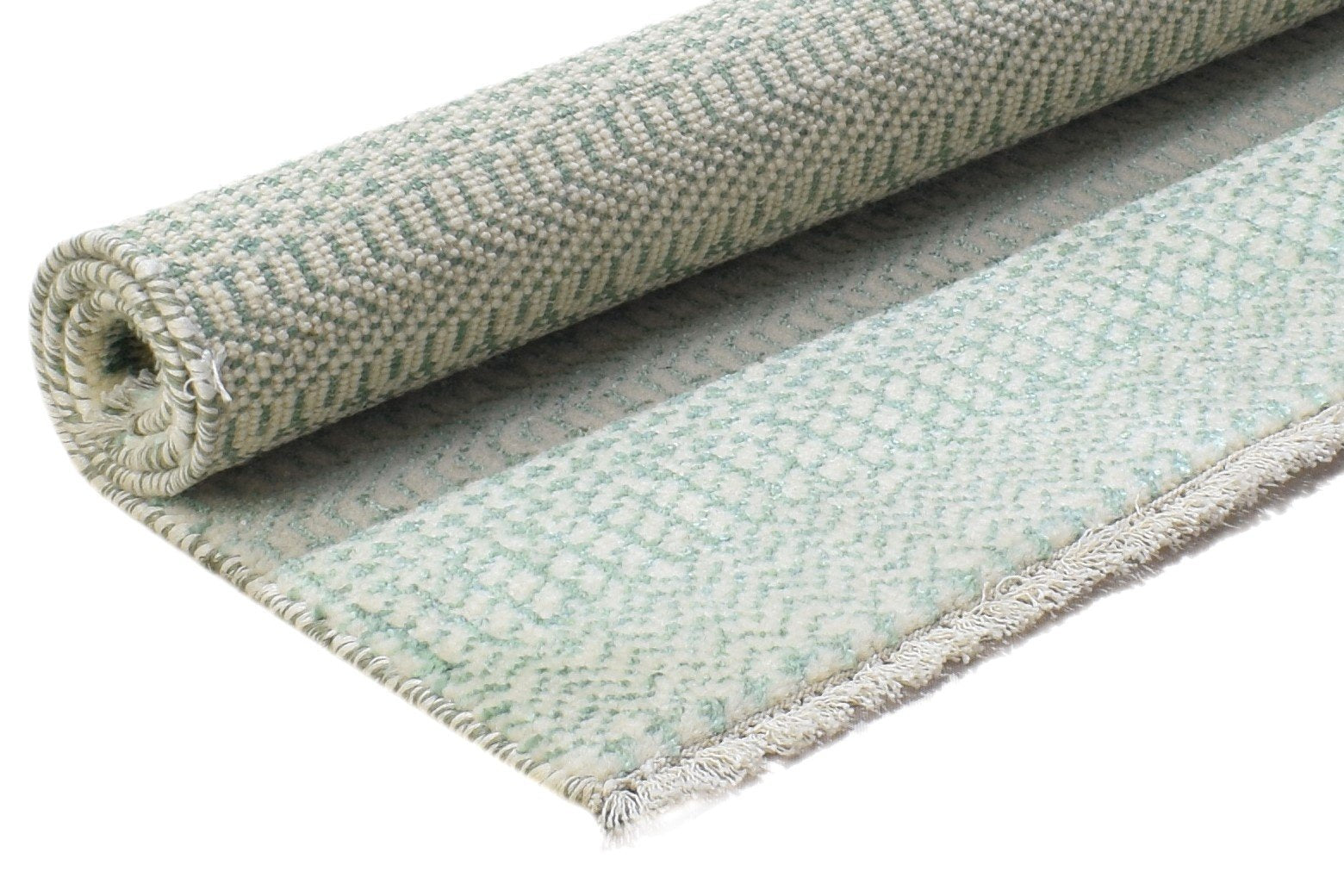 Wool / Silk Green Rug 2X3 Modern Hand Knotted Scandinavian Grass Trellis Small 7864217043093