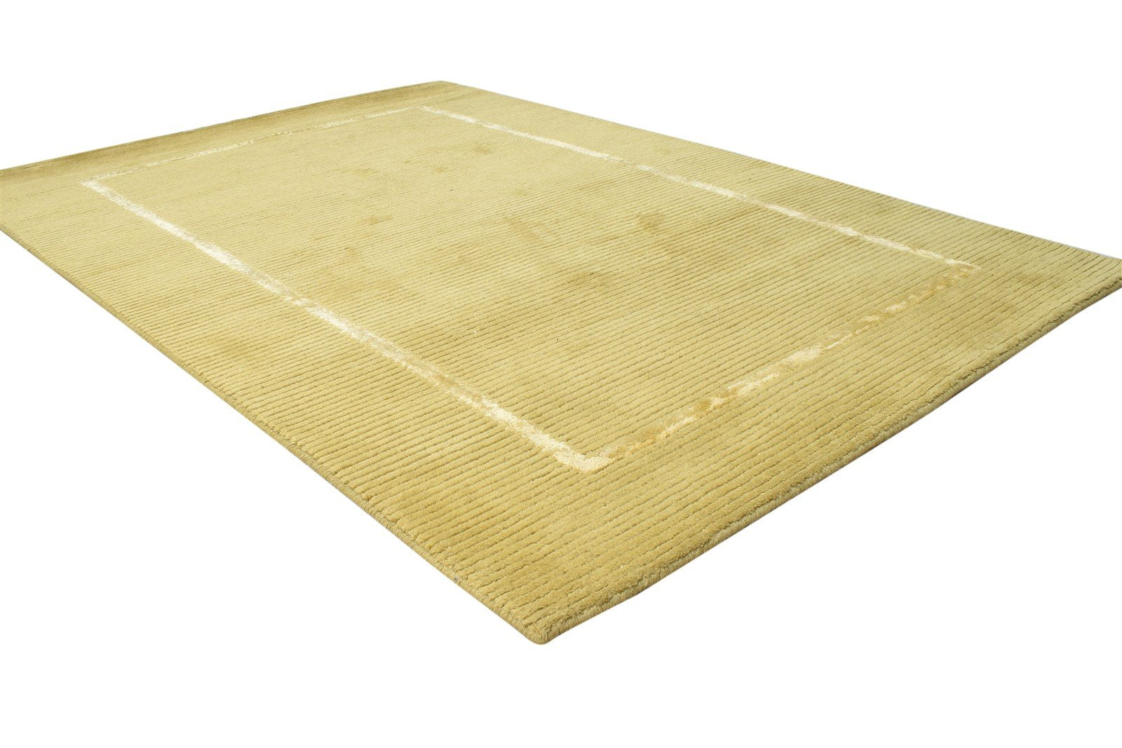 Wool / Silk Green Rug 4X6 Modern Hand Knotted Scandinavian Bordered Room Size 7865107710101