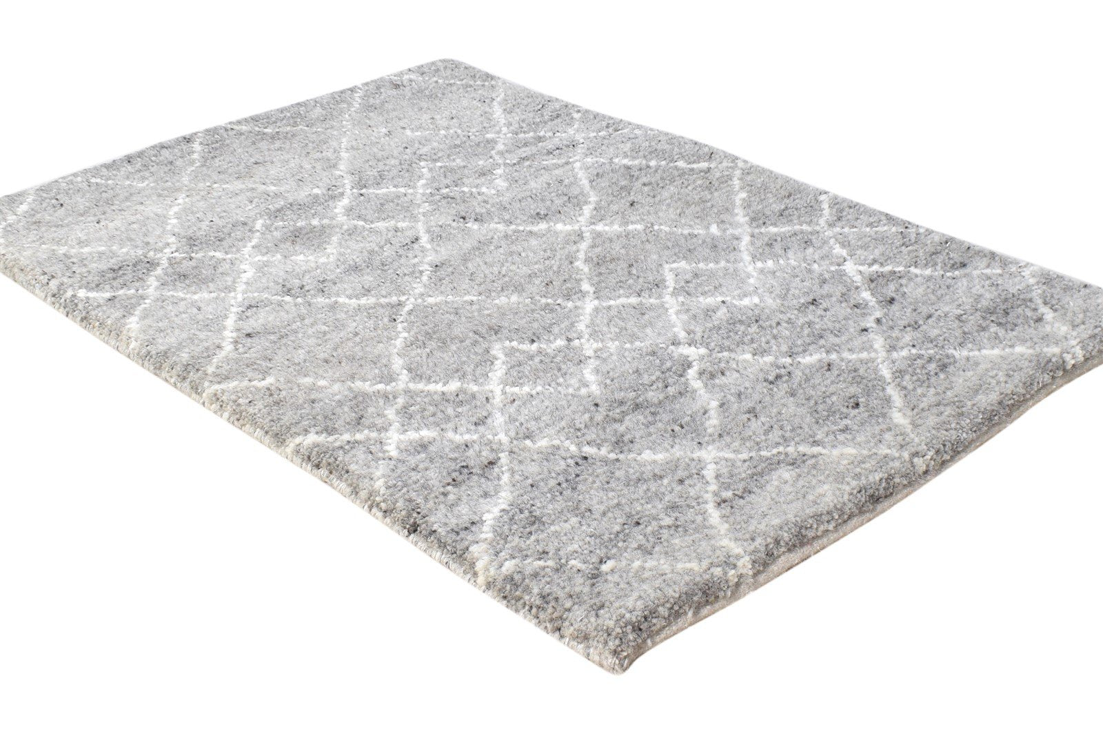 Wool / Silk Grey Rug 2' X 3' Modern Hand Knotted Moroccan Diamond Small Carpet 7865050857621