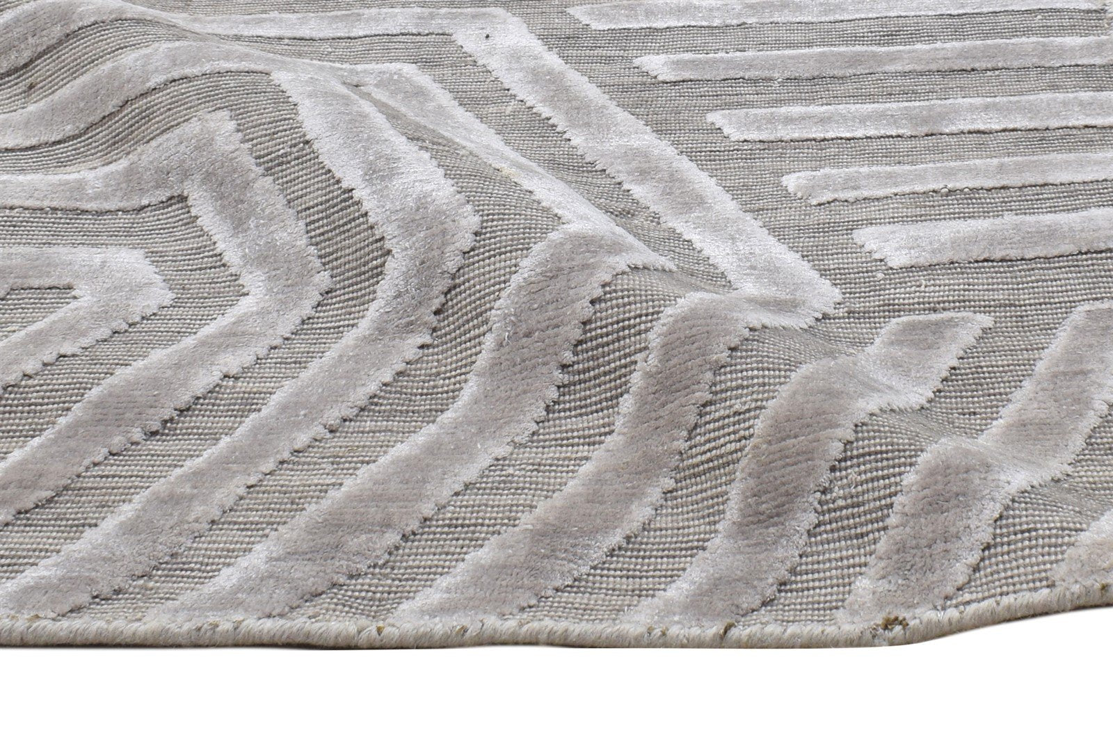 Wool Silk Grey Rug 2X8 Modern Jacquard Loom Scandinavian Geometric Small Runner 7864147050645