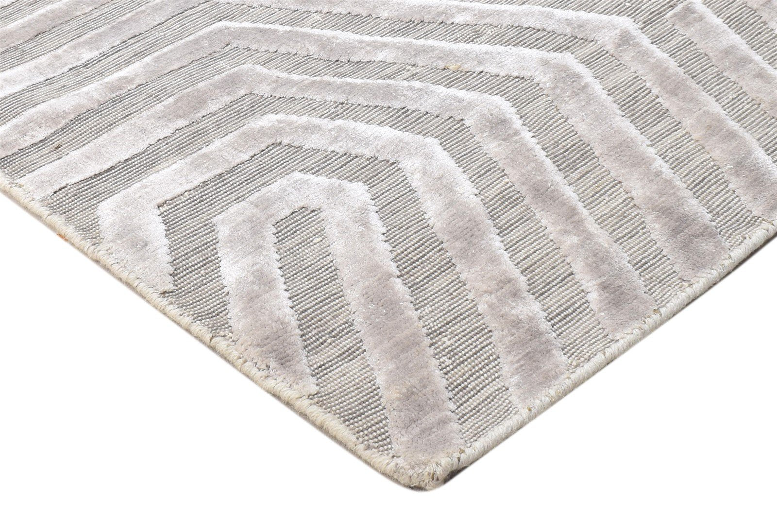 Wool Silk Grey Rug 2X8 Modern Jacquard Loom Scandinavian Geometric Small Runner 7864147050645