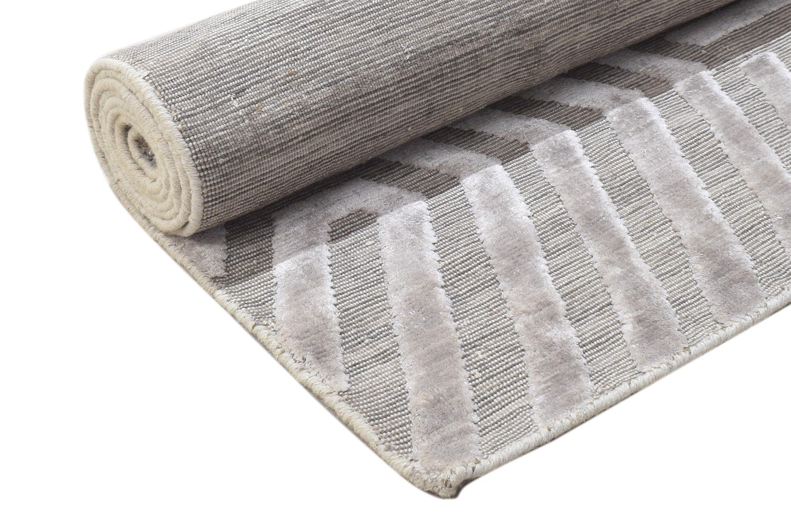 Wool Silk Grey Rug 2X8 Modern Jacquard Loom Scandinavian Geometric Small Runner 7864147050645