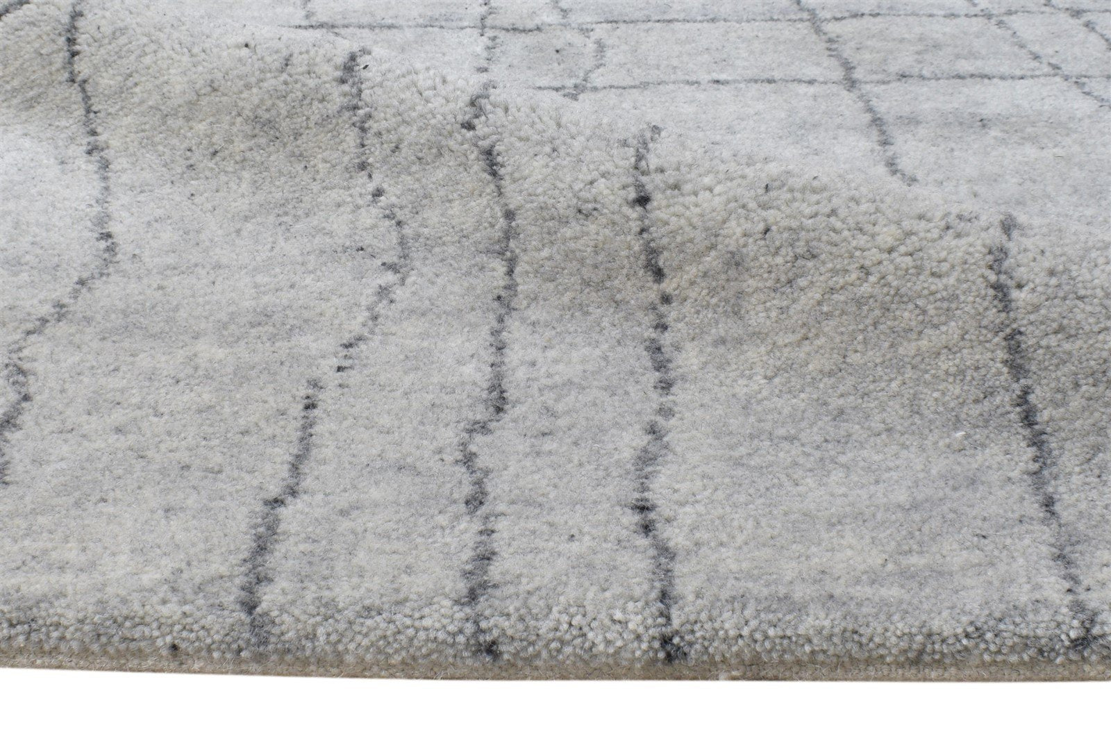 Wool Silk Grey Rug 3' X 8' Shag Hand Knotted Moroccan Abstract Small Runner 7864623497365