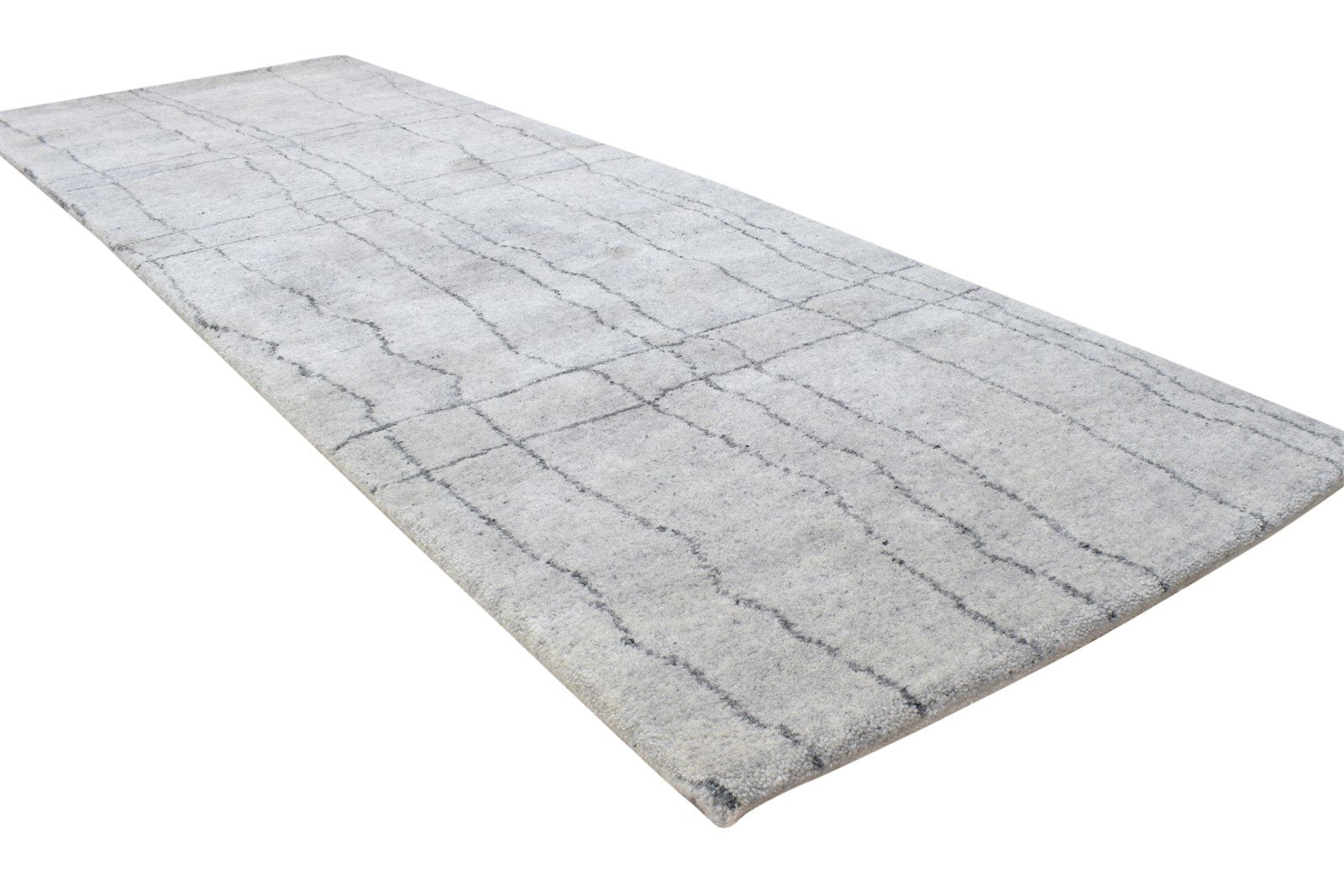 Wool Silk Grey Rug 3' X 8' Shag Hand Knotted Moroccan Abstract Small Runner 7864623497365