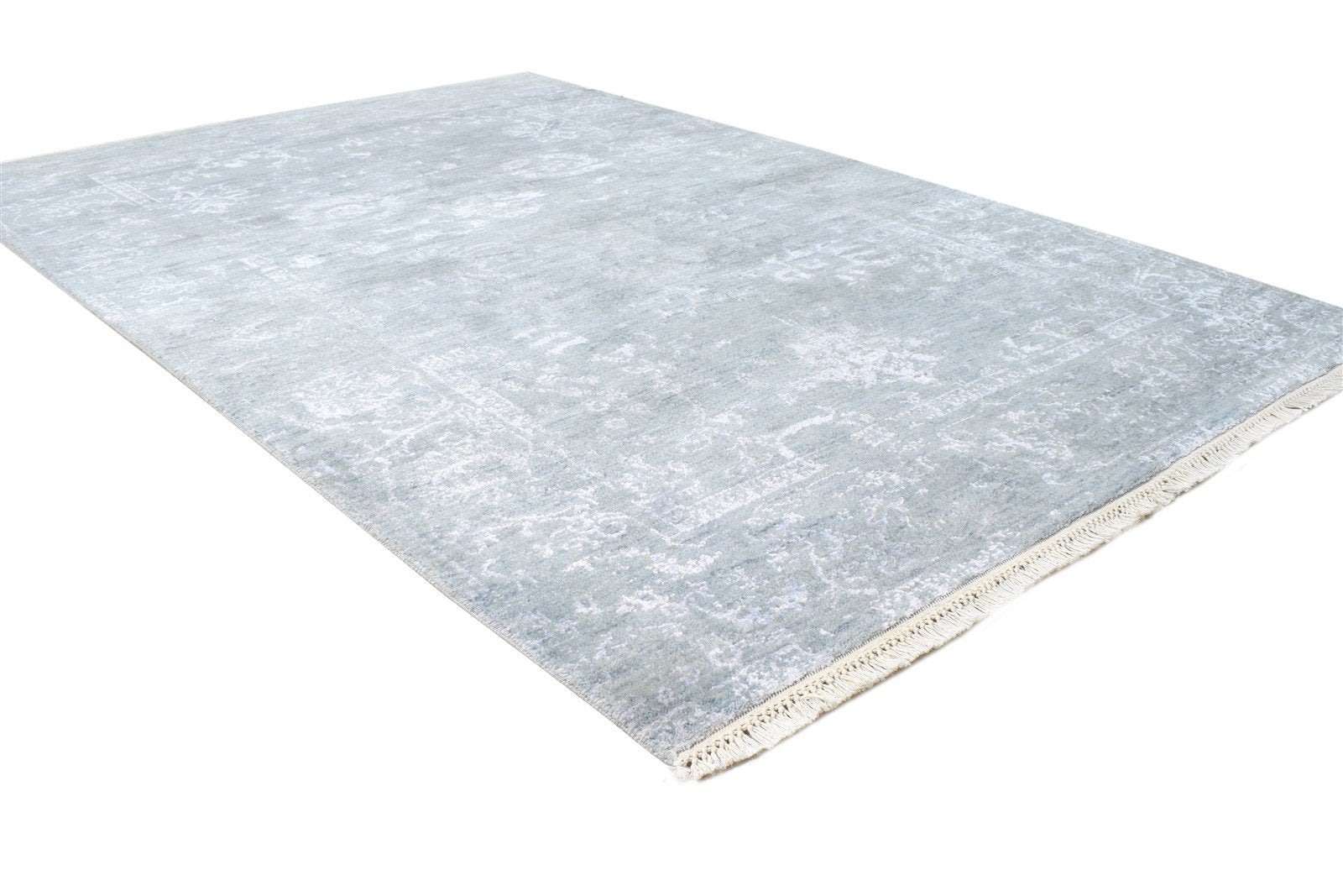 Wool / Silk Grey Rug 4X6 Modern Hand Knotted Oriental Abstract Room Size Carpet 7864591843477