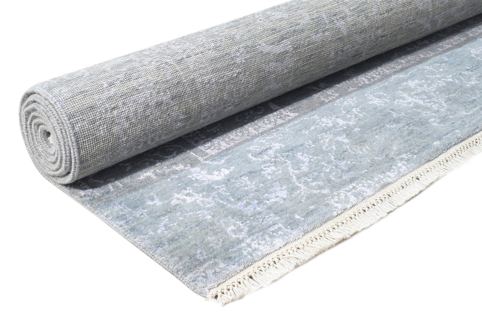 Wool / Silk Grey Rug 4X6 Modern Hand Knotted Oriental Abstract Room Size Carpet 7864591843477