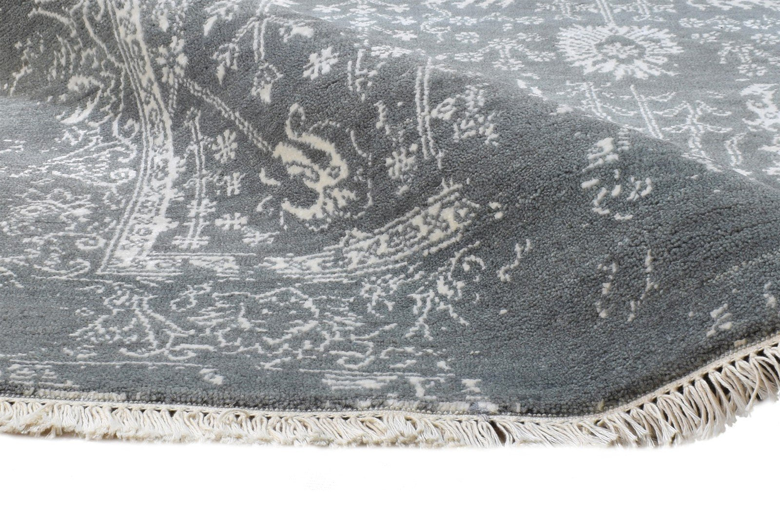 Wool / Silk Grey Rug 4X6 Modern Hand Knotted Oushak Abstract Room Size Carpet 7865148145813