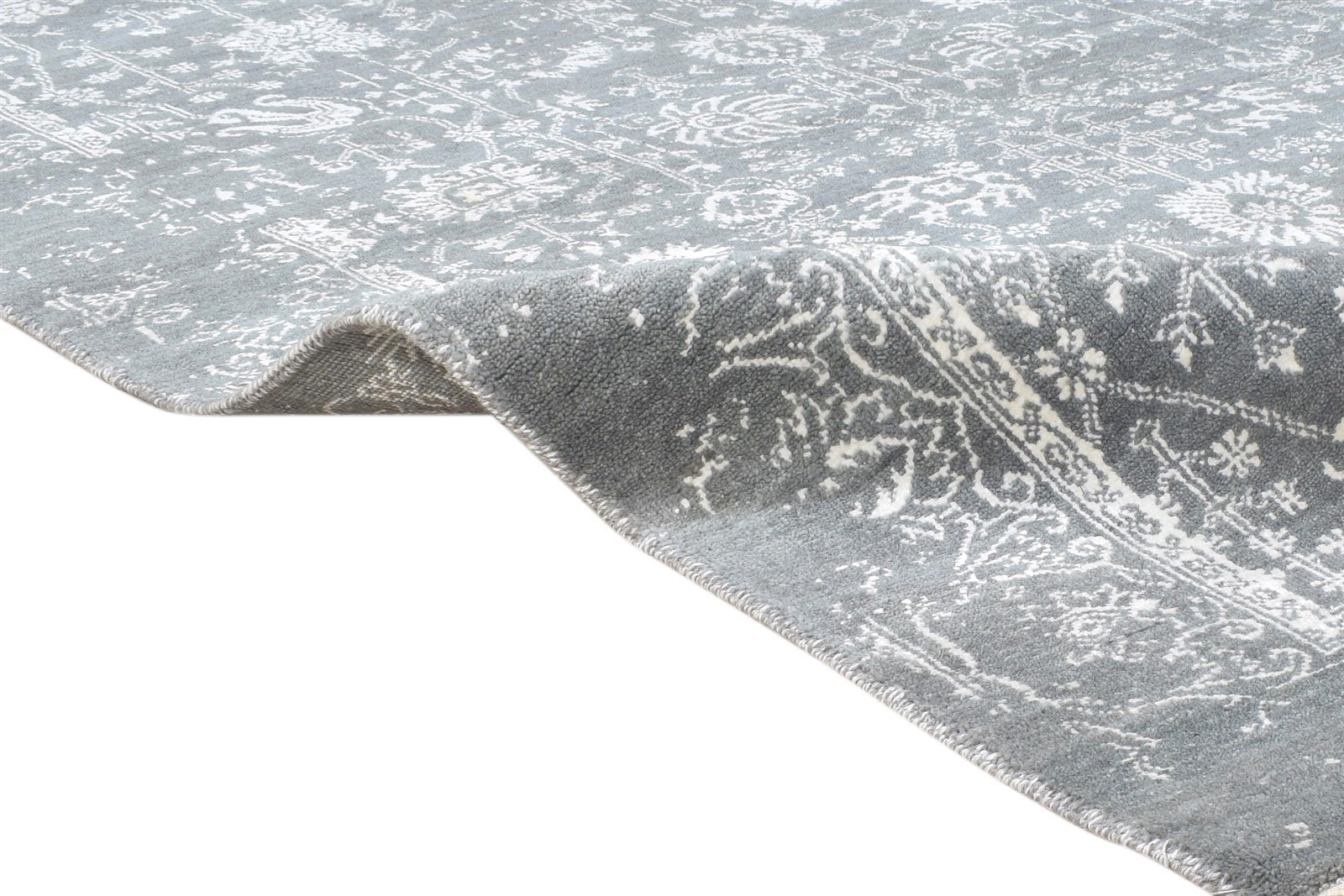Wool / Silk Grey Rug 4X6 Modern Hand Knotted Oushak Abstract Room Size Carpet 7865148145813