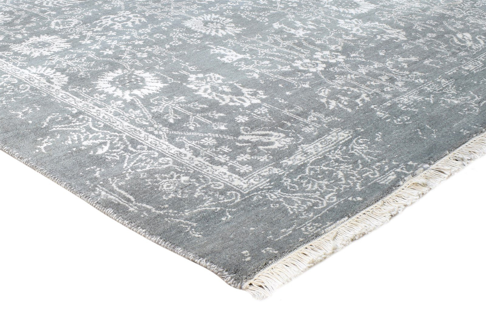 Wool / Silk Grey Rug 4X6 Modern Hand Knotted Oushak Abstract Room Size Carpet 7865148145813