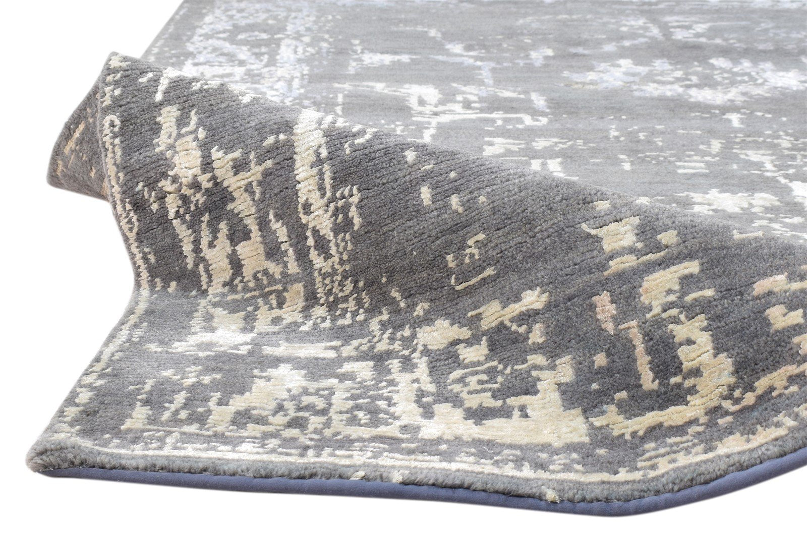 Wool / Silk Grey Rug 4X6 Modern Hand Knotted Oushak Distressed Room Size Carpet 7864082923669