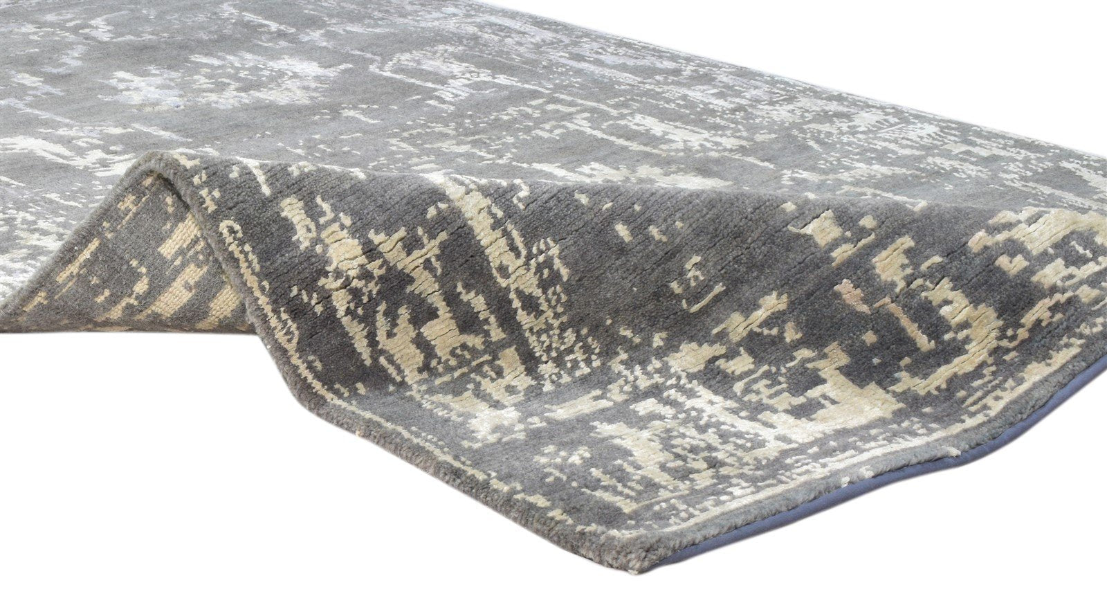 Wool / Silk Grey Rug 4X6 Modern Hand Knotted Oushak Distressed Room Size Carpet 7864082923669