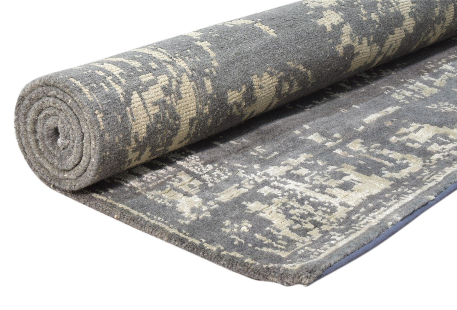 Wool / Silk Grey Rug 4X6 Modern Hand Knotted Oushak Distressed Room Size Carpet 7864082923669