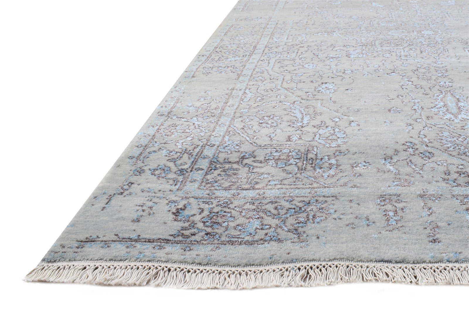 Wool / Silk Grey Rug 4X7 Modern Hand Knotted Oriental Abstract Room Size Carpet 7864592728213
