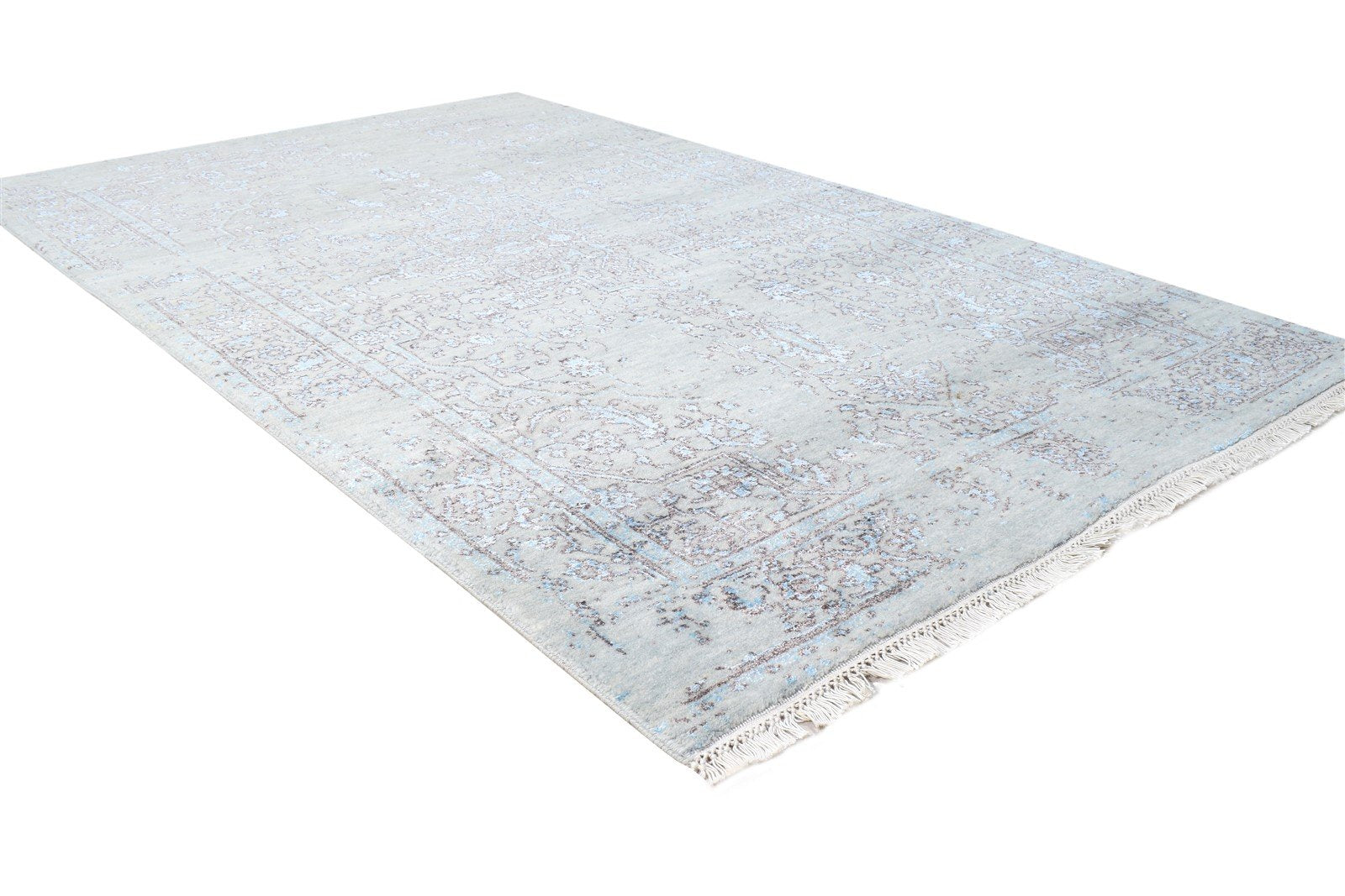 Wool / Silk Grey Rug 4X7 Modern Hand Knotted Oriental Abstract Room Size Carpet 7864592728213