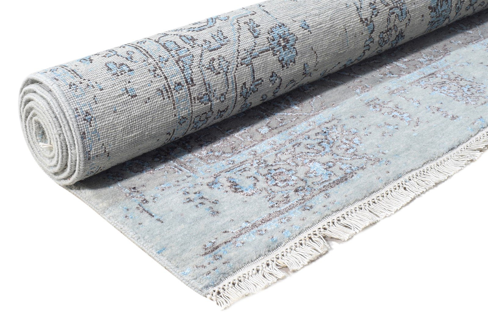 Wool / Silk Grey Rug 4X7 Modern Hand Knotted Oriental Abstract Room Size Carpet 7864592728213