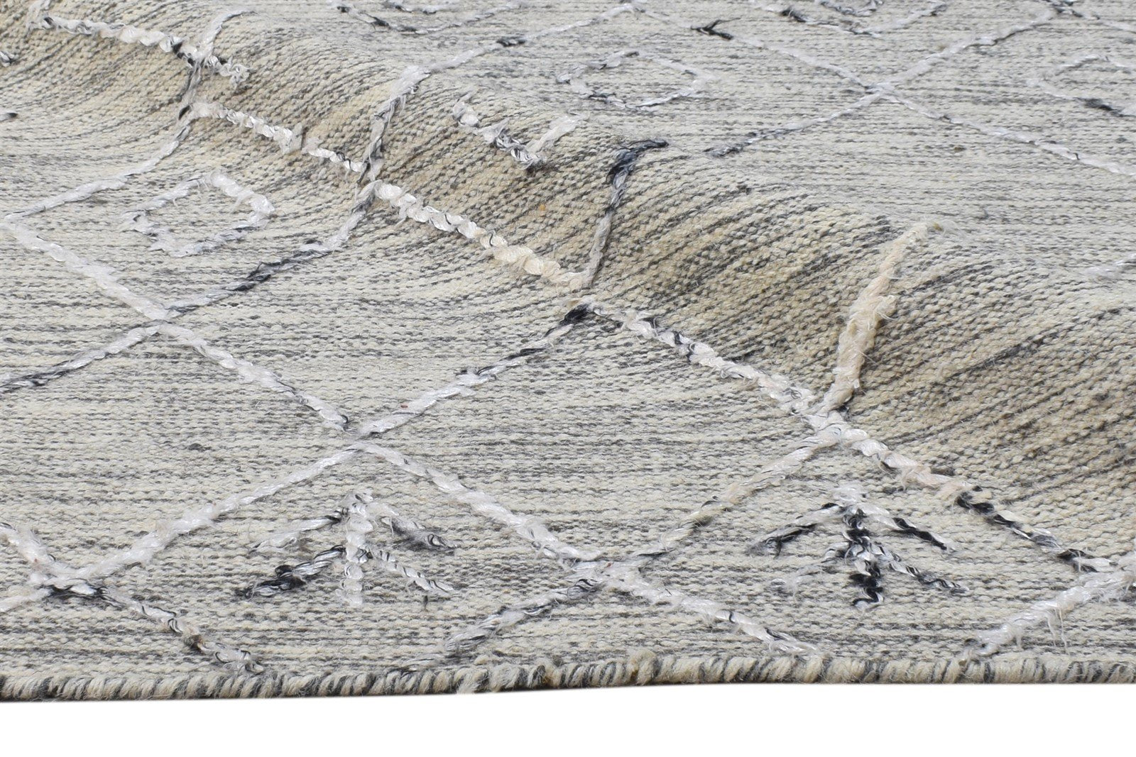 Wool / Silk Grey Rug 5' X 6' Modern Flatweave Moroccan Diamond Room Size Carpet 7865073598613