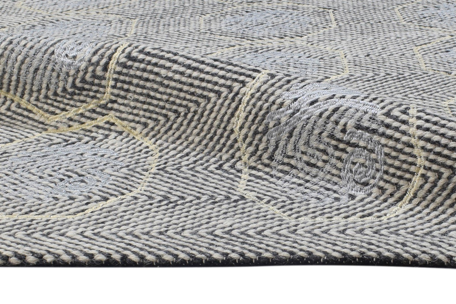 Wool / Silk Grey Rug 5' X 8' Modern Dhurrie Indian Circles Room Size Carpet 7864451268757