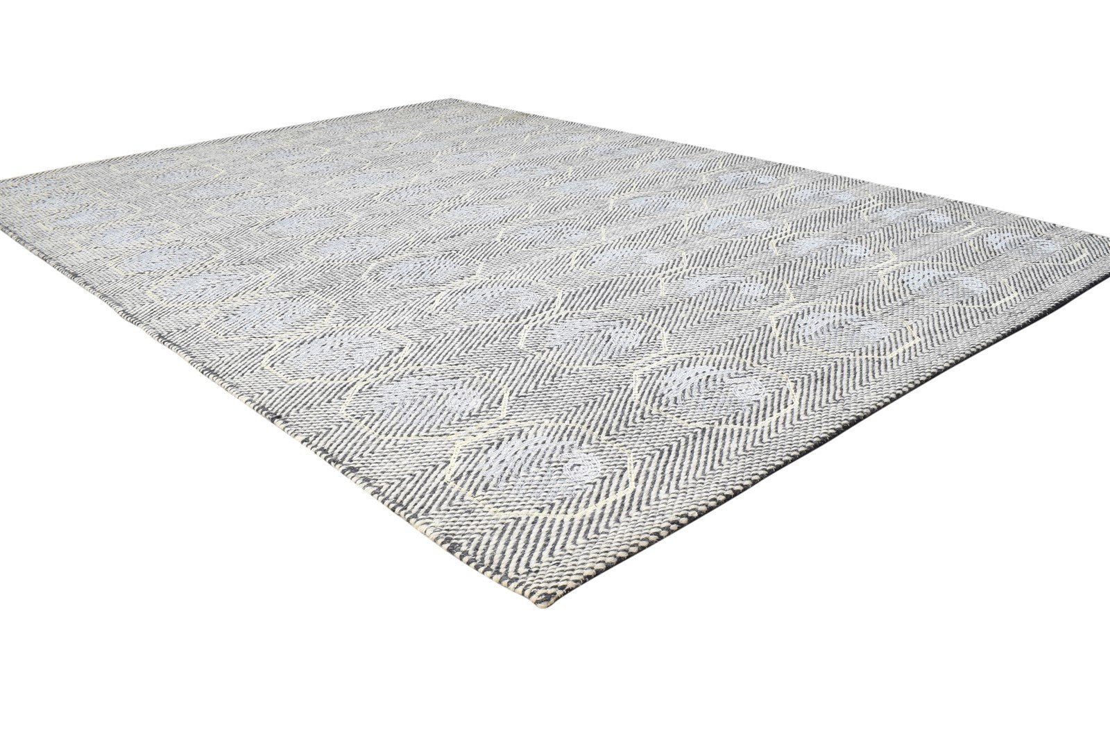 Wool / Silk Grey Rug 5' X 8' Modern Dhurrie Indian Circles Room Size Carpet 7864451268757