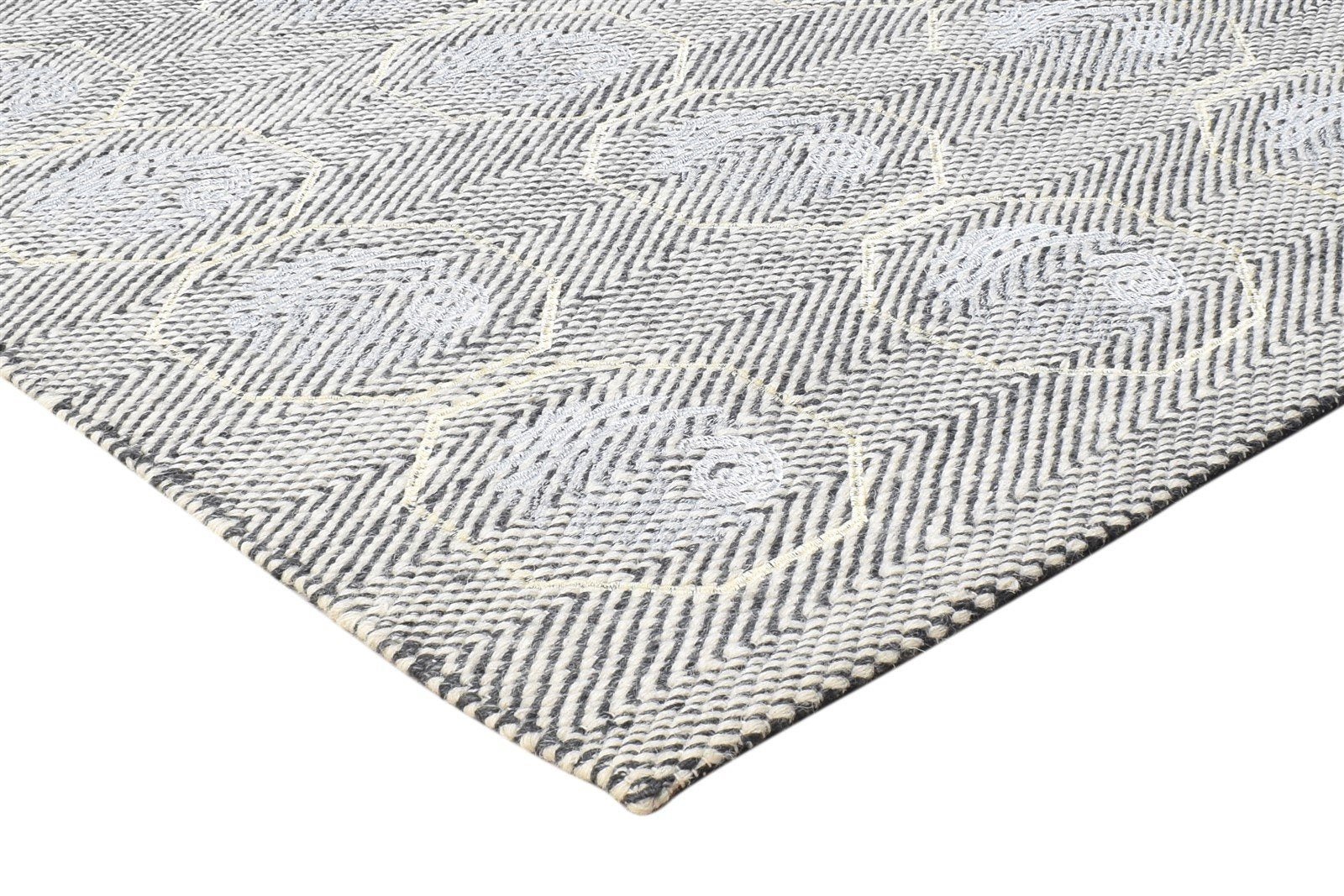 Wool / Silk Grey Rug 5' X 8' Modern Dhurrie Indian Circles Room Size Carpet 7864451268757