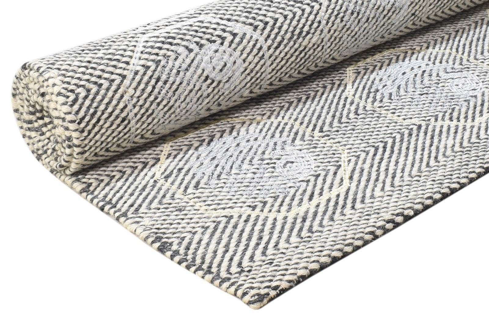 Wool / Silk Grey Rug 5' X 8' Modern Dhurrie Indian Circles Room Size Carpet 7864451268757