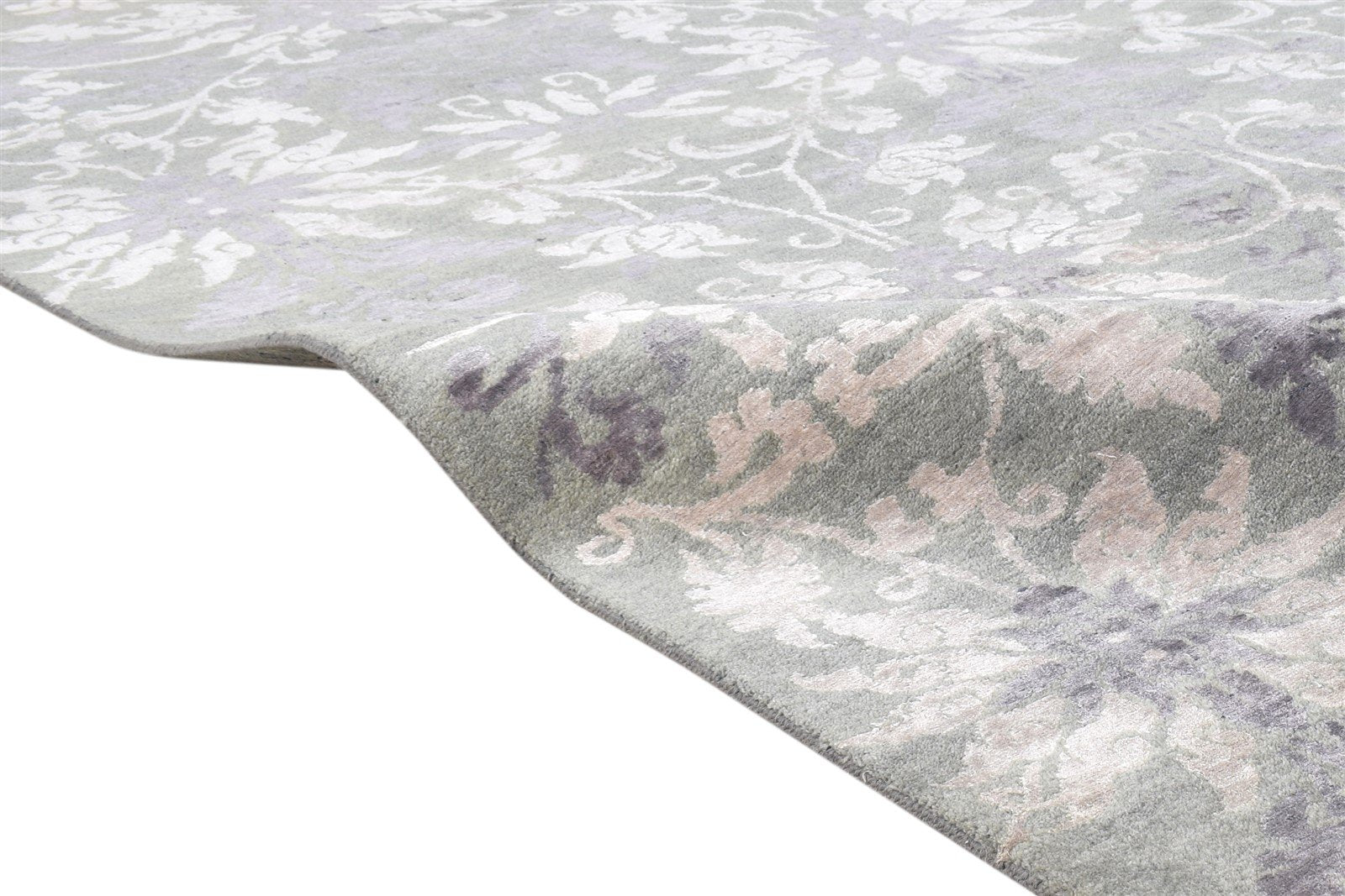 Wool / Silk Grey Rug 5X8 Modern Hand Knotted American Floral Room Size Carpet 7865207029909