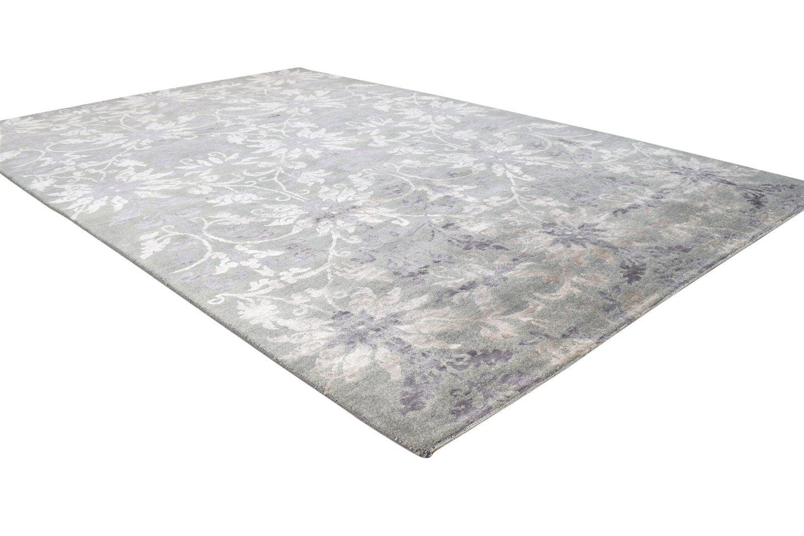 Wool / Silk Grey Rug 5X8 Modern Hand Knotted American Floral Room Size Carpet 7865207029909