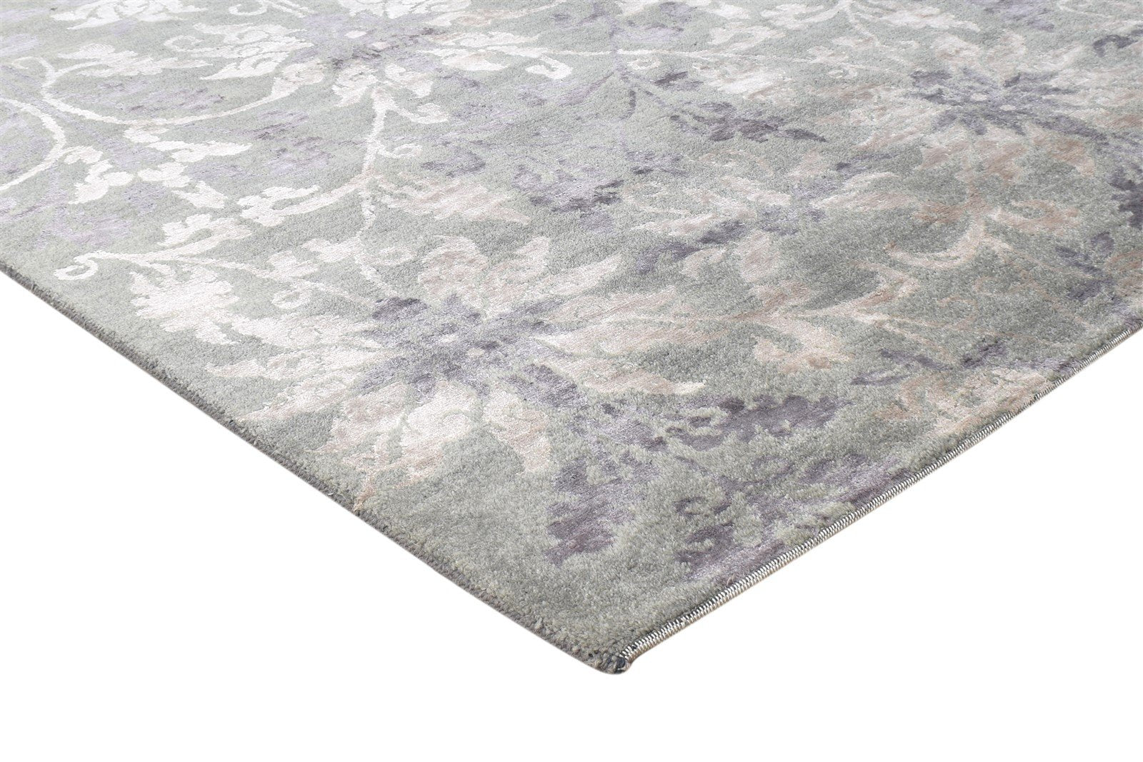 Wool / Silk Grey Rug 5X8 Modern Hand Knotted American Floral Room Size Carpet 7865207029909