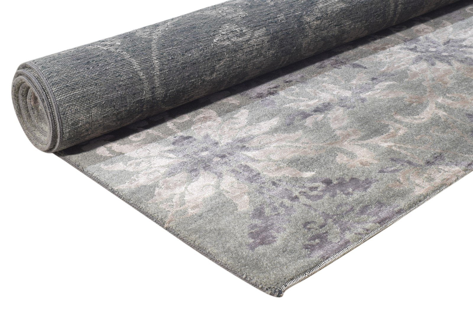 Wool / Silk Grey Rug 5X8 Modern Hand Knotted American Floral Room Size Carpet 7865207029909