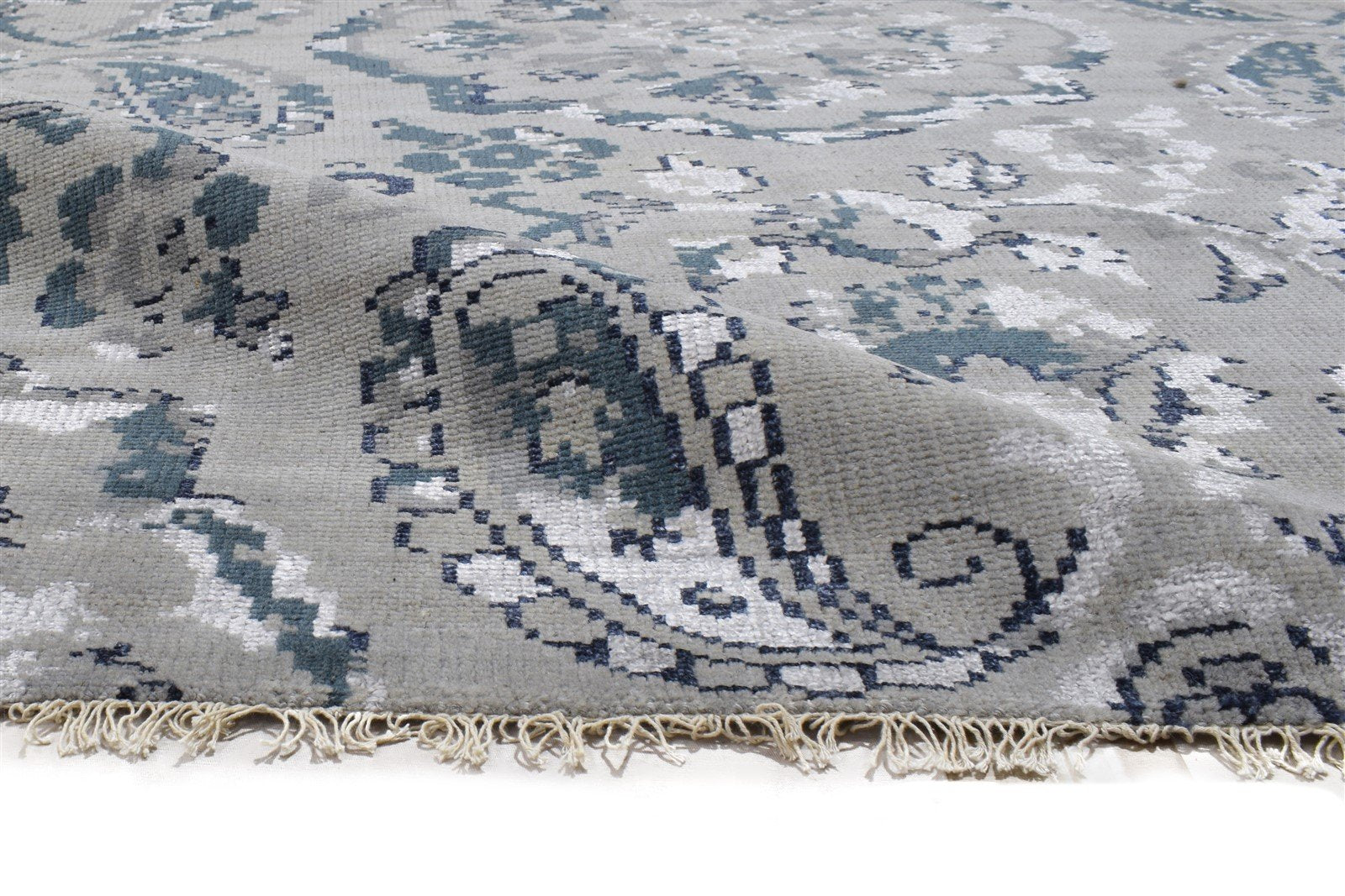 Wool / Silk Grey Rug 5X8 Modern Hand Knotted Indian Paisley Room Size Carpet 7864512250005