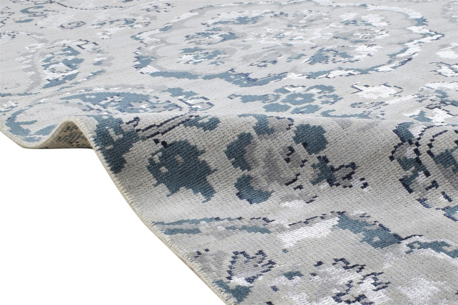 Wool / Silk Grey Rug 5X8 Modern Hand Knotted Indian Paisley Room Size Carpet 7864512250005