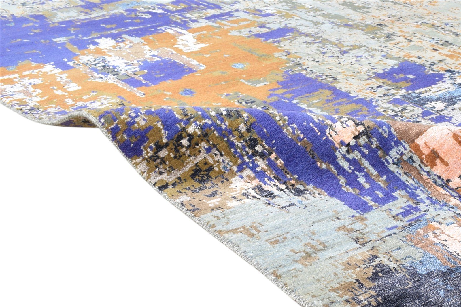 Wool / Silk Grey Rug 8' X 10' Modern Hand Knotted American Modern Large Carpet 7864598986901