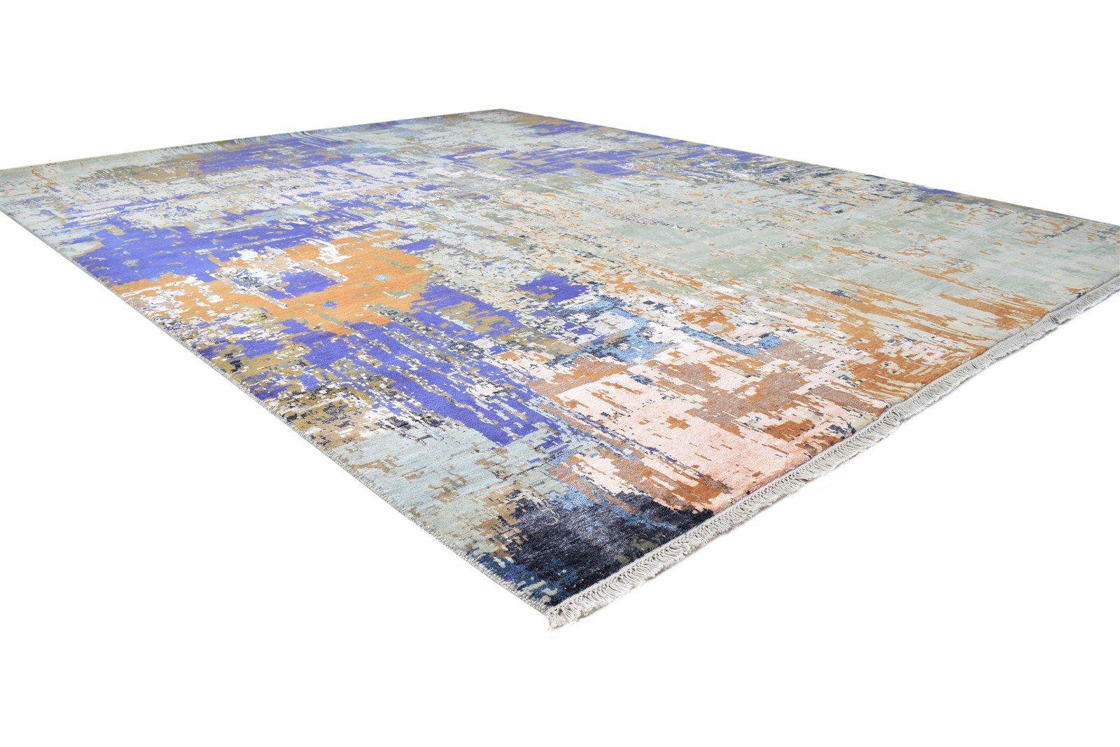 Wool / Silk Grey Rug 8' X 10' Modern Hand Knotted American Modern Large Carpet 7864598986901